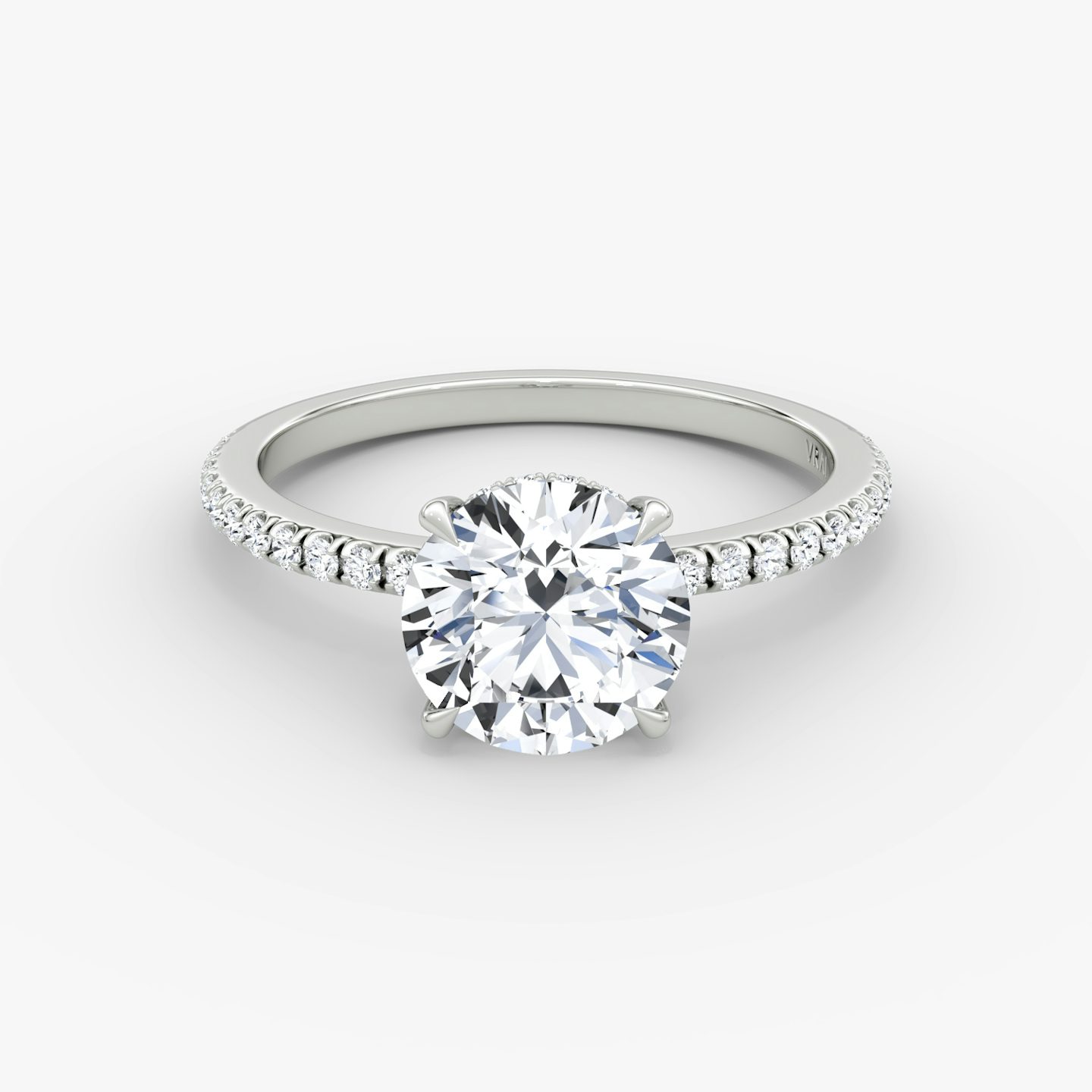 The Signature | Round Brilliant | 18k | 18k White Gold | Band: Pavé | Band width: Standard | Carat weight: See full inventory | Setting style: Hidden Halo | Diamond orientation: Horizontal