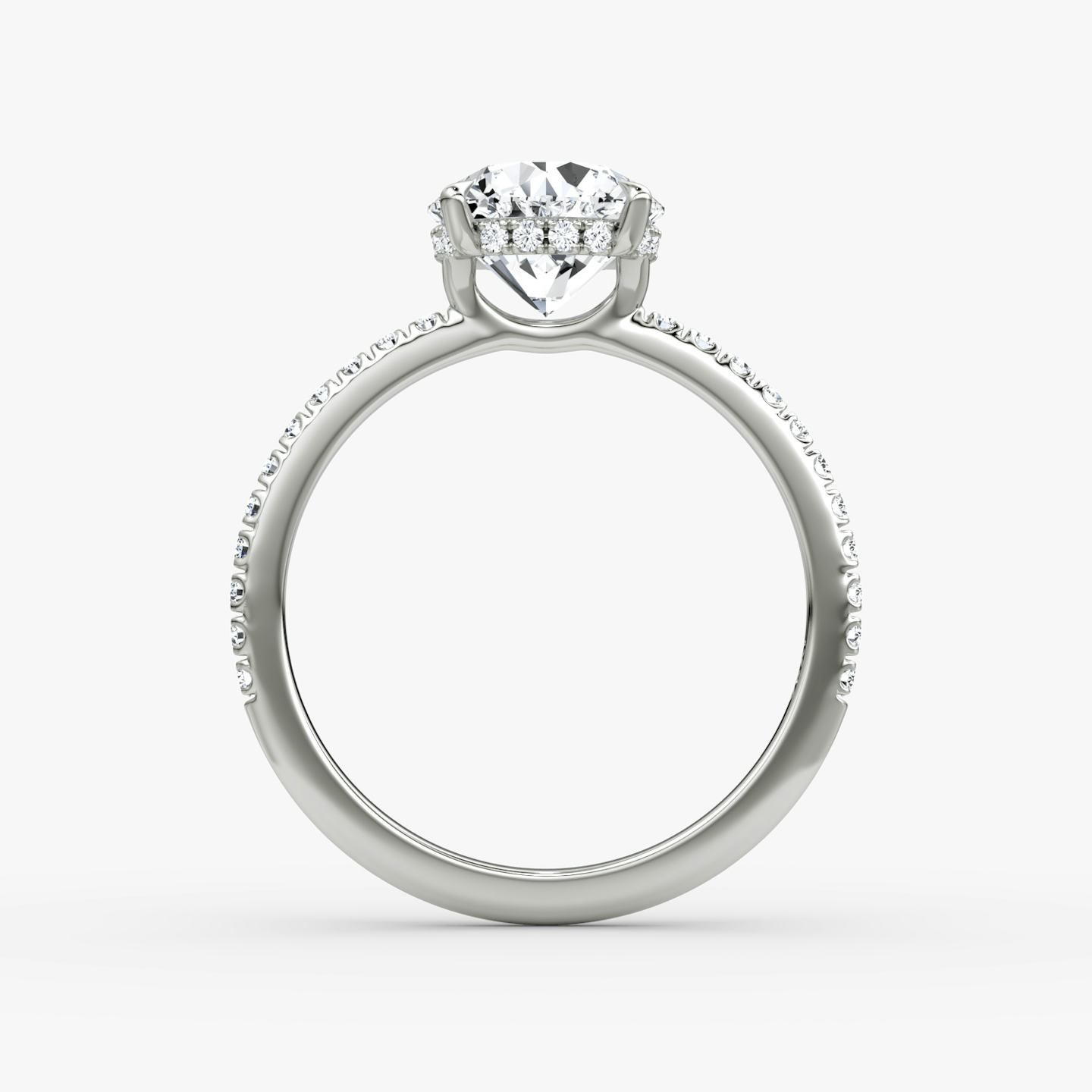 The Signature | Round Brilliant | 18k | 18k White Gold | Band width: Standard | Band: Pavé | Setting style: Hidden Halo | Carat weight: See full inventory | Diamond orientation: Horizontal