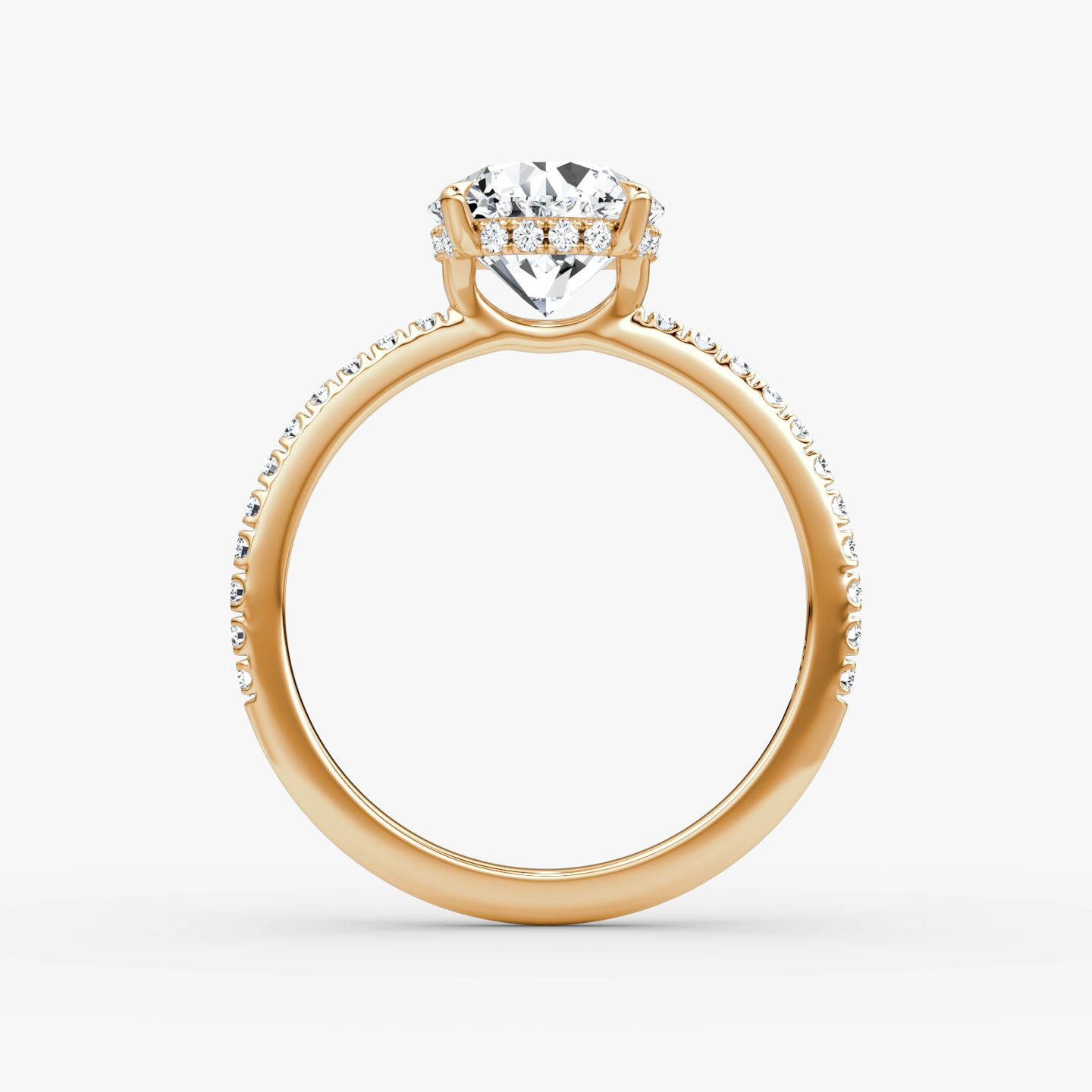 The Signature | Round Brilliant | 14k | 14k Rose Gold | Band width: Standard | Band: Pavé | Setting style: Hidden Halo | Carat weight: See full inventory | Diamond orientation: vertical