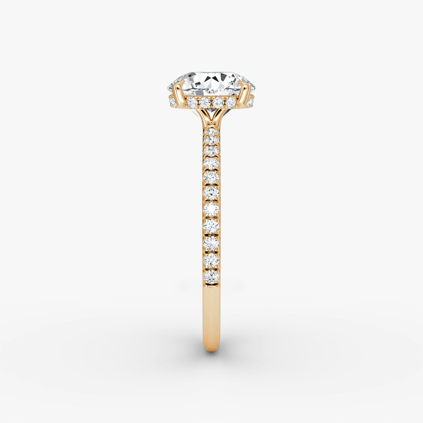 The Signature | Round Brilliant | 14k | 14k Rose Gold | Band width: Standard | Band: Pavé | Setting style: Hidden Halo | Carat weight: 2 | Diamond orientation: vertical