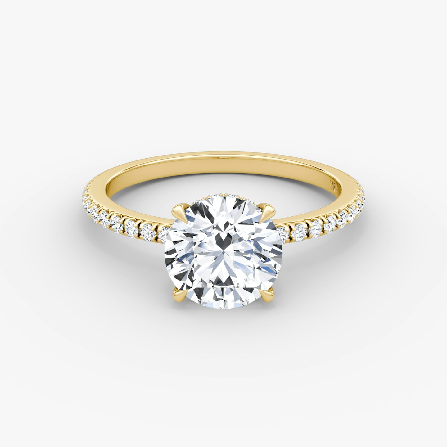 The Signature | Round Brilliant | 18k | 18k Yellow Gold | Band width: Standard | Band: Pavé | Setting style: Hidden Halo | Carat weight: See full inventory | Diamond orientation: Horizontal