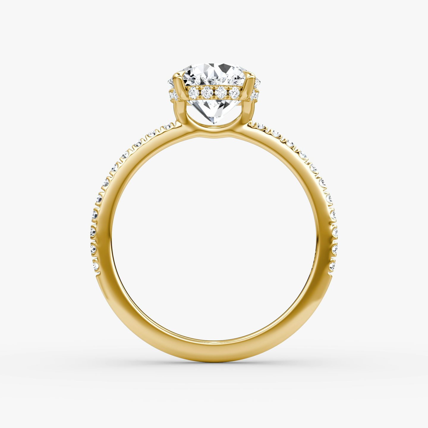 The Signature | Round Brilliant | 18k | 18k Yellow Gold | Band width: Standard | Band: Pavé | Setting style: Hidden Halo | Carat weight: See full inventory | Diamond orientation: vertical