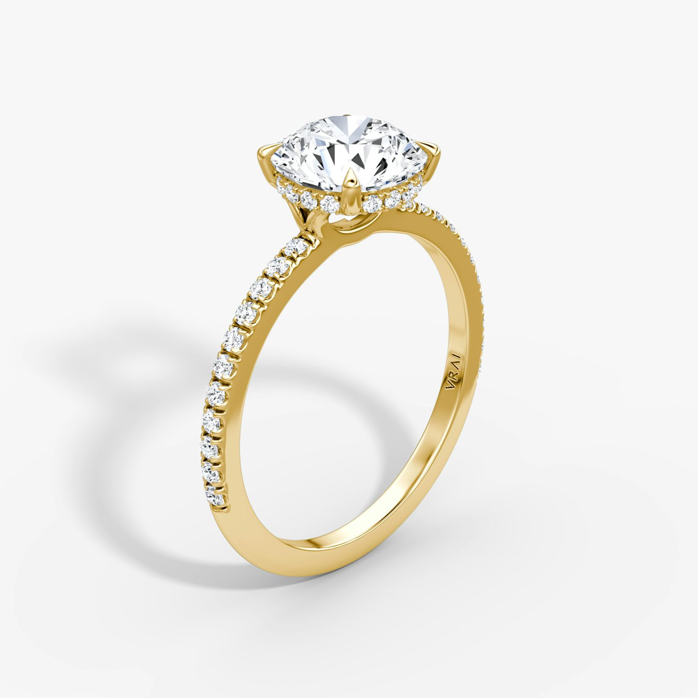 The Signature | Round Brilliant | 18k | 18k Yellow Gold | Band: Pavé | Band width: Standard | Carat weight: 2 | Setting style: Hidden Halo | Diamond orientation: vertical