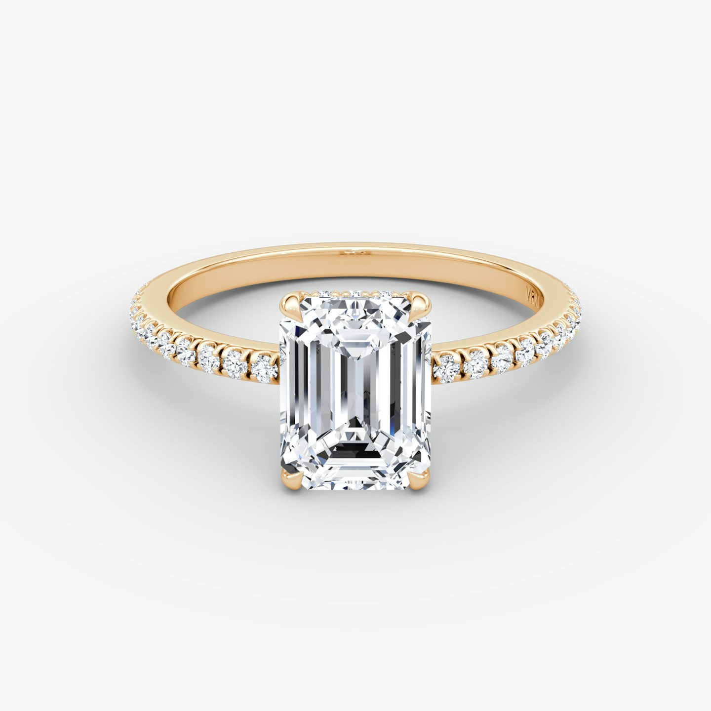 The Signature | Emerald | 14k | 14k Rose Gold | Band: Pavé | Band width: Standard | Setting style: Hidden Halo | Diamond orientation: vertical | Carat weight: See full inventory