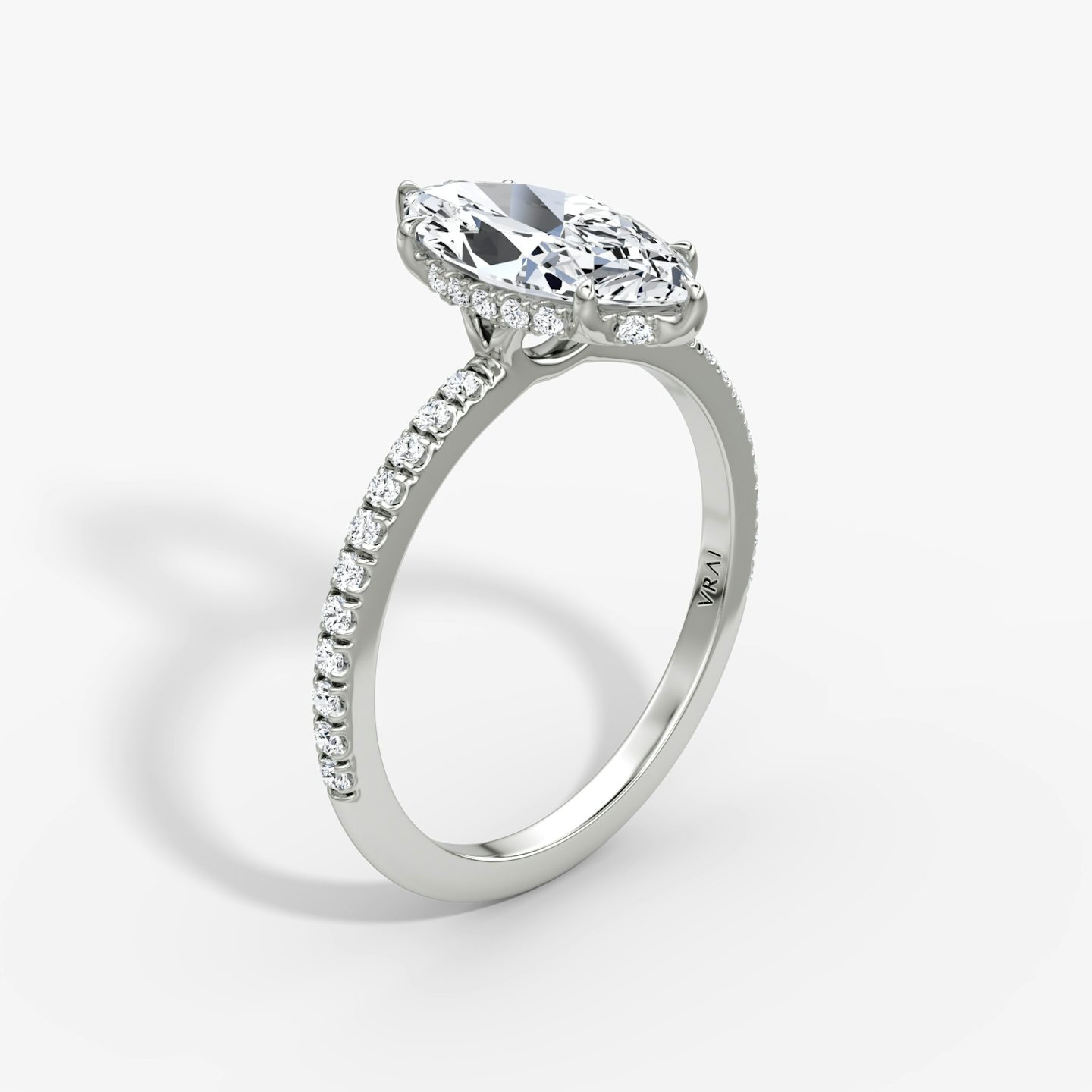 The Signature | Pavé Marquise | Platinum | Band: Pavé | Band width: Standard | Setting style: Hidden Halo | Diamond orientation: vertical | Carat weight: See full inventory