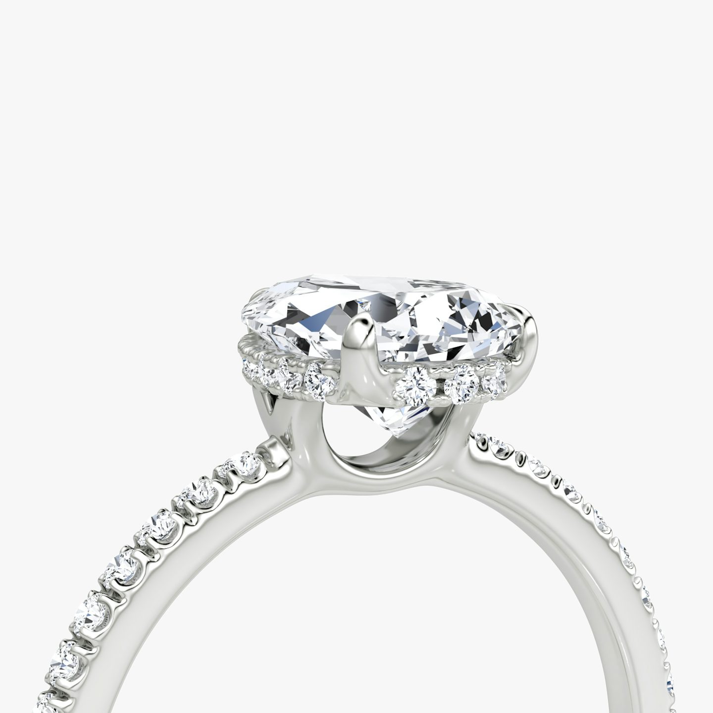 The Signature | Pear | 18k | 18k White Gold | Band width: Standard | Band: Pavé | Setting style: Hidden Halo | Diamond orientation: vertical | Carat weight: See full inventory