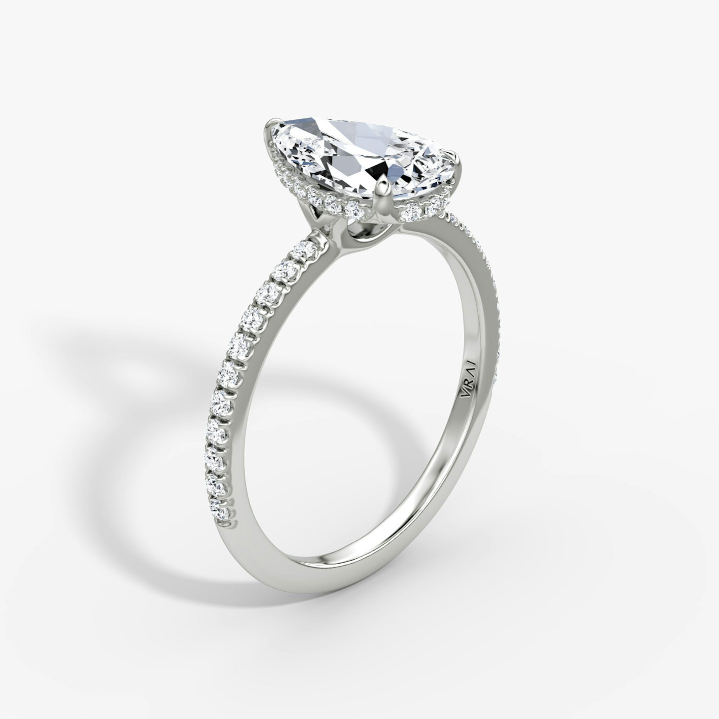 The Signature | Pear | 18k | 18k White Gold | Band width: Standard | Band: Pavé | Setting style: Hidden Halo | Diamond orientation: vertical | Carat weight: See full inventory