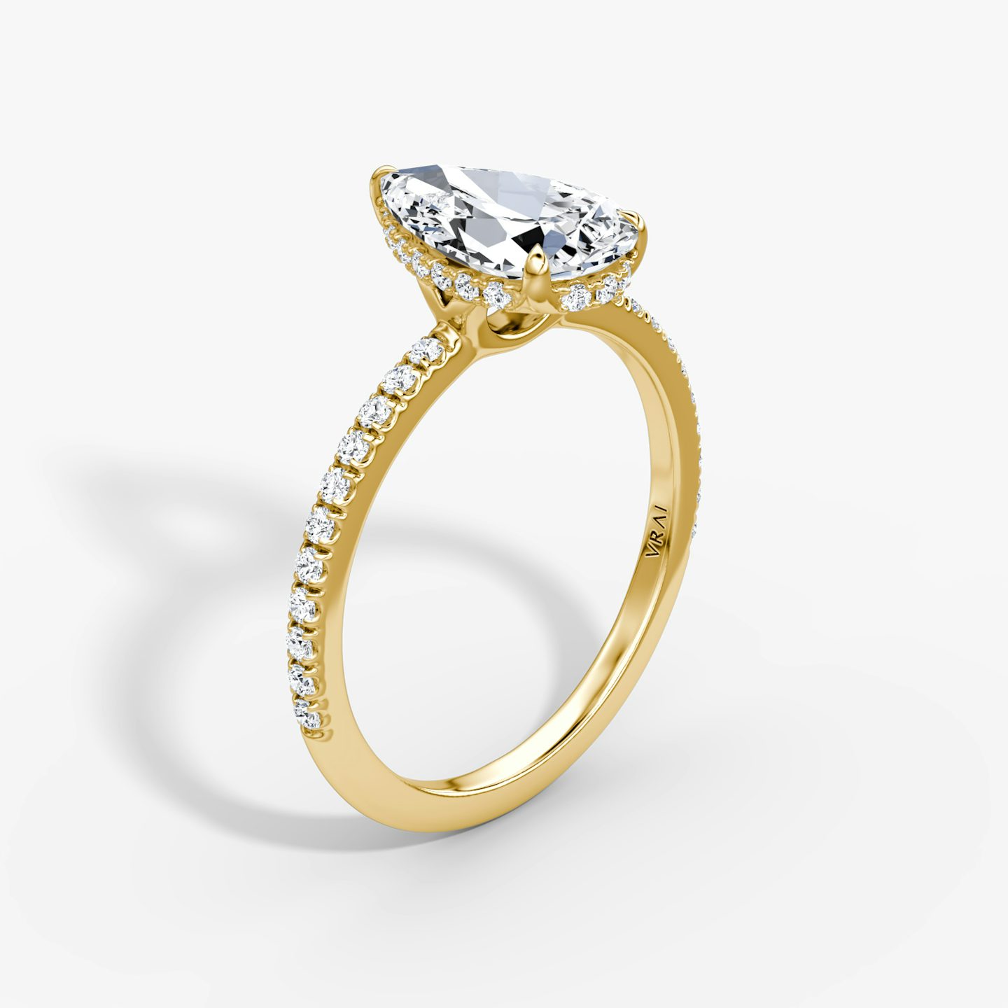 The Signature | Pear | 18k | 18k Yellow Gold | Band: Pavé | Band width: Standard | Setting style: Hidden Halo | Diamond orientation: vertical | Carat weight: See full inventory