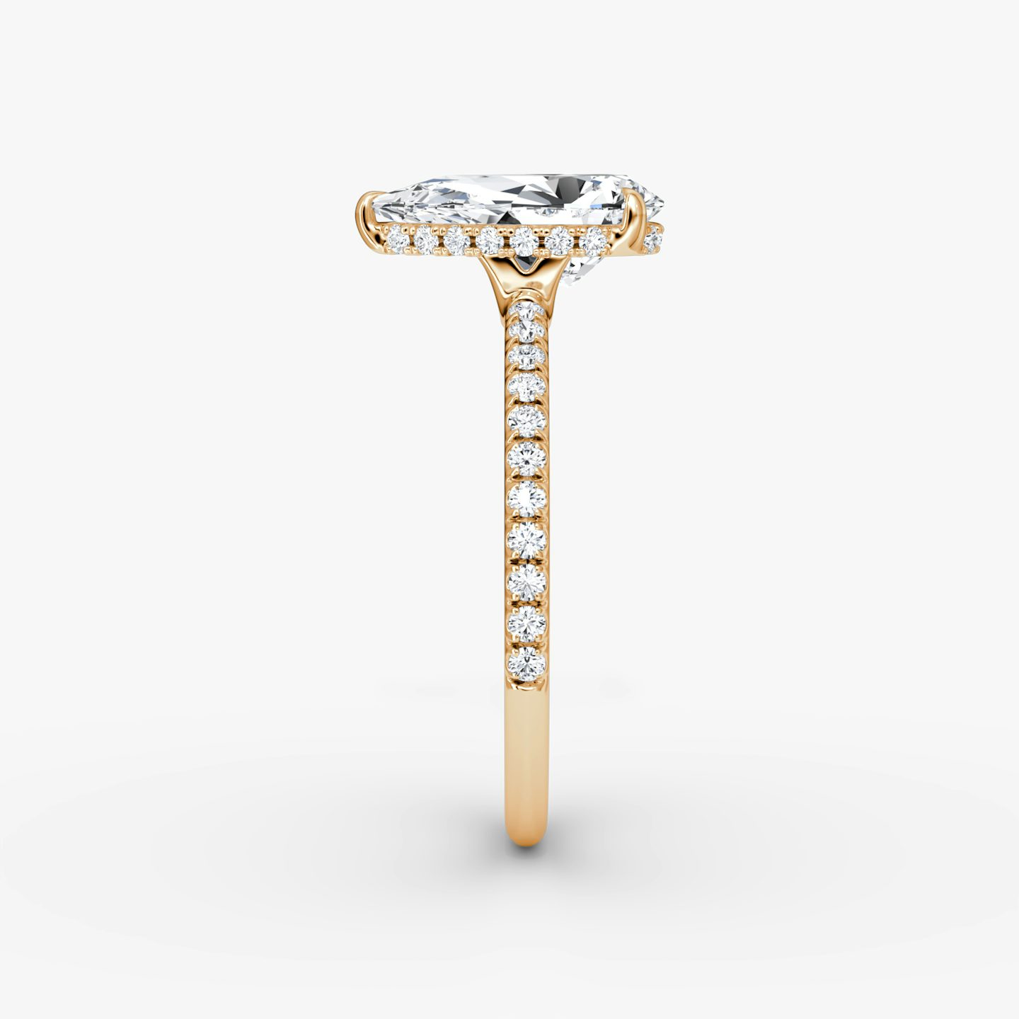 The Signature | Pear | 14k | 14k Rose Gold | Band: Pavé | Band width: Standard | Setting style: Hidden Halo | Diamond orientation: vertical | Carat weight: See full inventory
