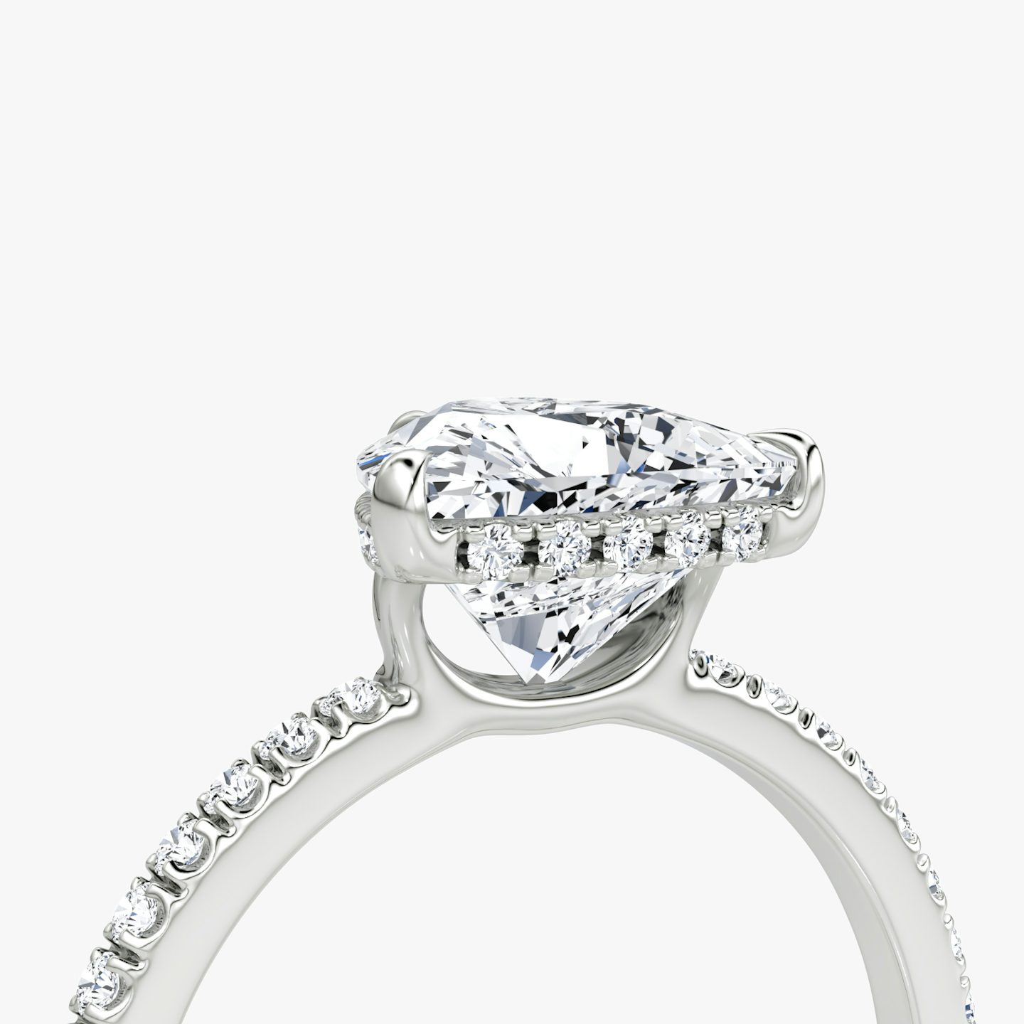 The Signature | Trillion | 18k | 18k White Gold | Band width: Standard | Band: Pavé | Setting style: Hidden Halo | Diamond orientation: vertical | Carat weight: See full inventory