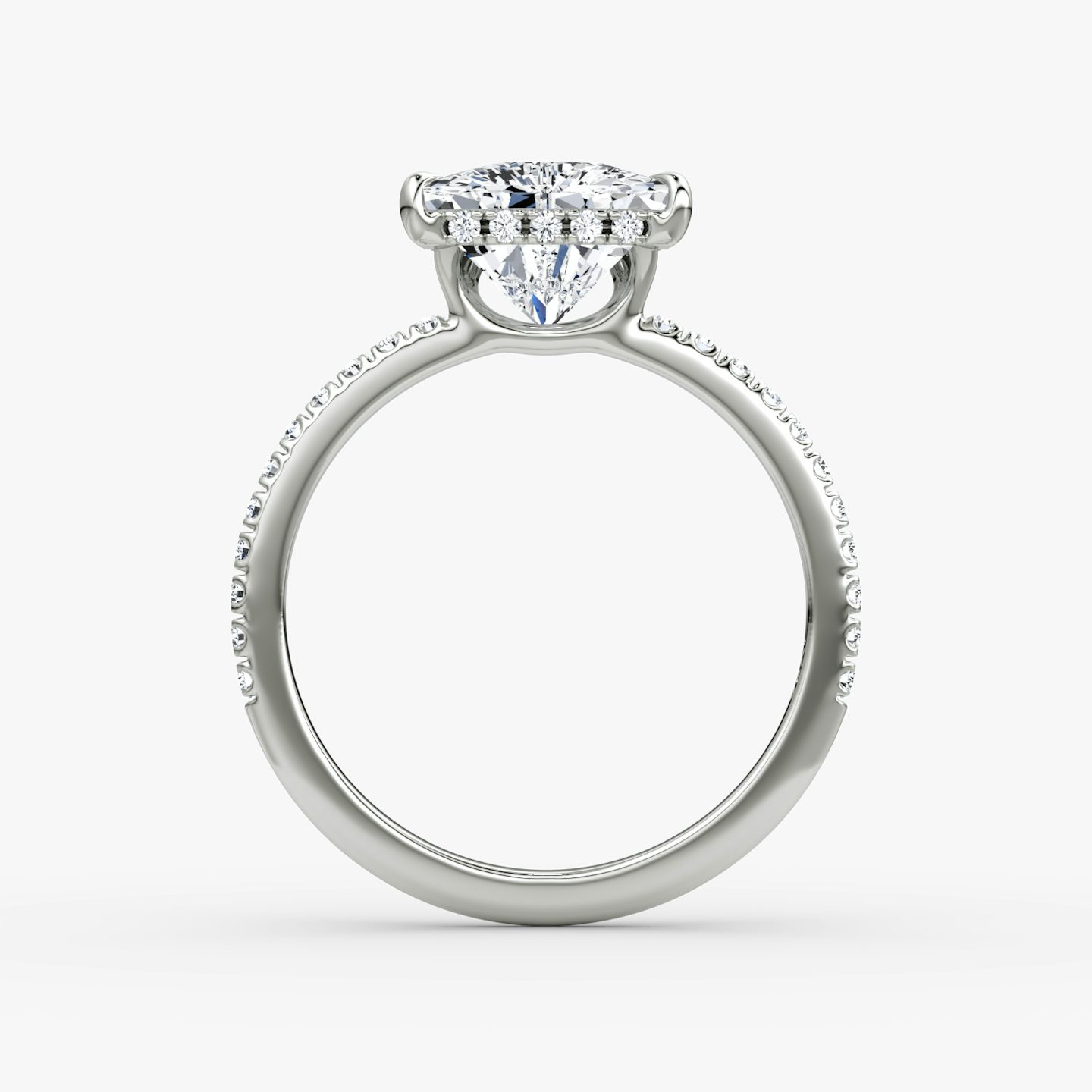 The Signature | Trillion | 18k | 18k White Gold | Band width: Standard | Band: Pavé | Setting style: Hidden Halo | Diamond orientation: Horizontal | Carat weight: See full inventory