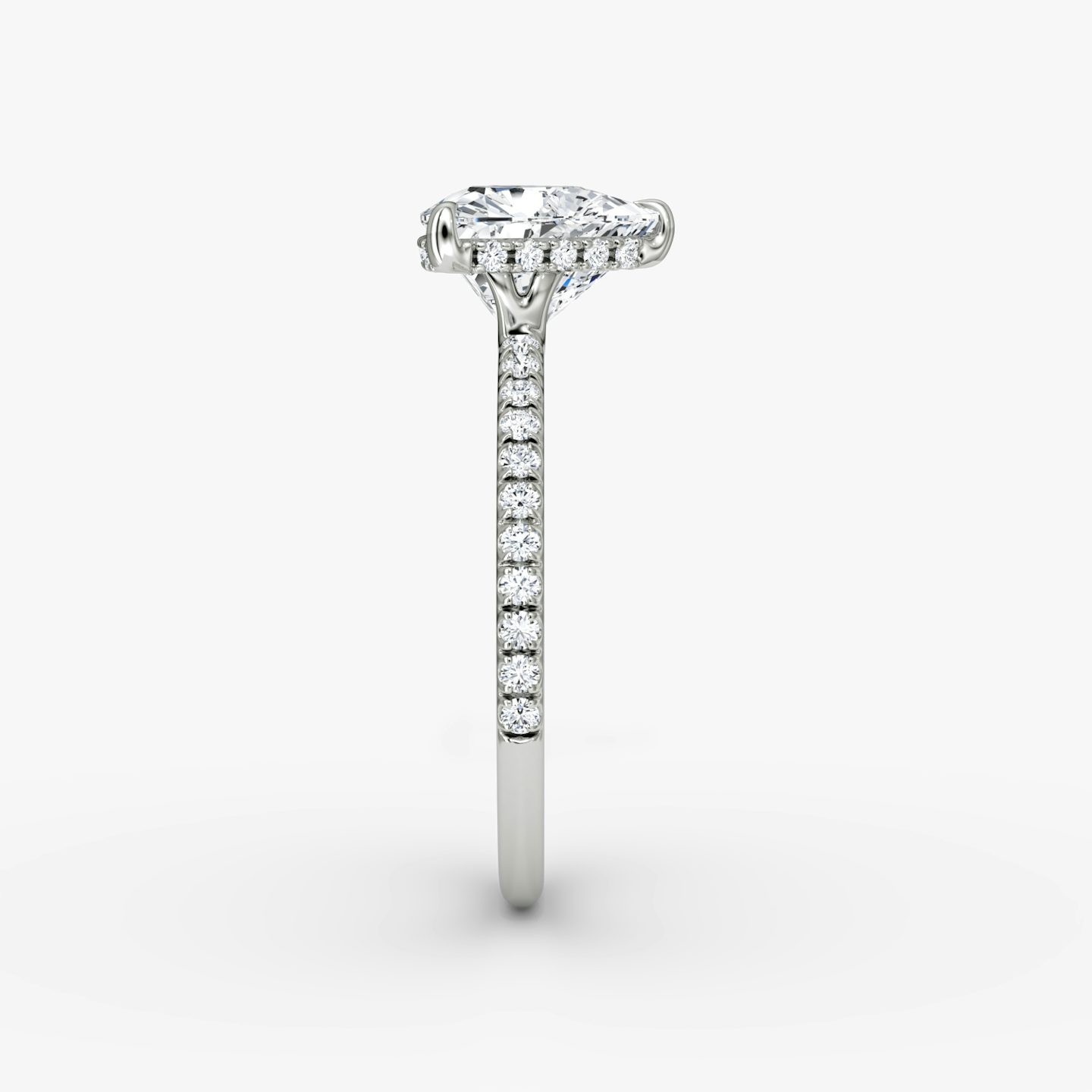 The Signature | Trillion | 18k | 18k White Gold | Band: Pavé | Band width: Standard | Setting style: Hidden Halo | Diamond orientation: Horizontal | Carat weight: See full inventory