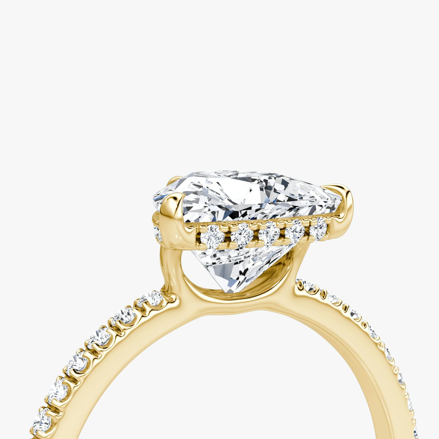 The Signature | Trillion | 18k | 18k Yellow Gold | Band width: Standard | Band: Pavé | Setting style: Hidden Halo | Diamond orientation: Horizontal | Carat weight: See full inventory