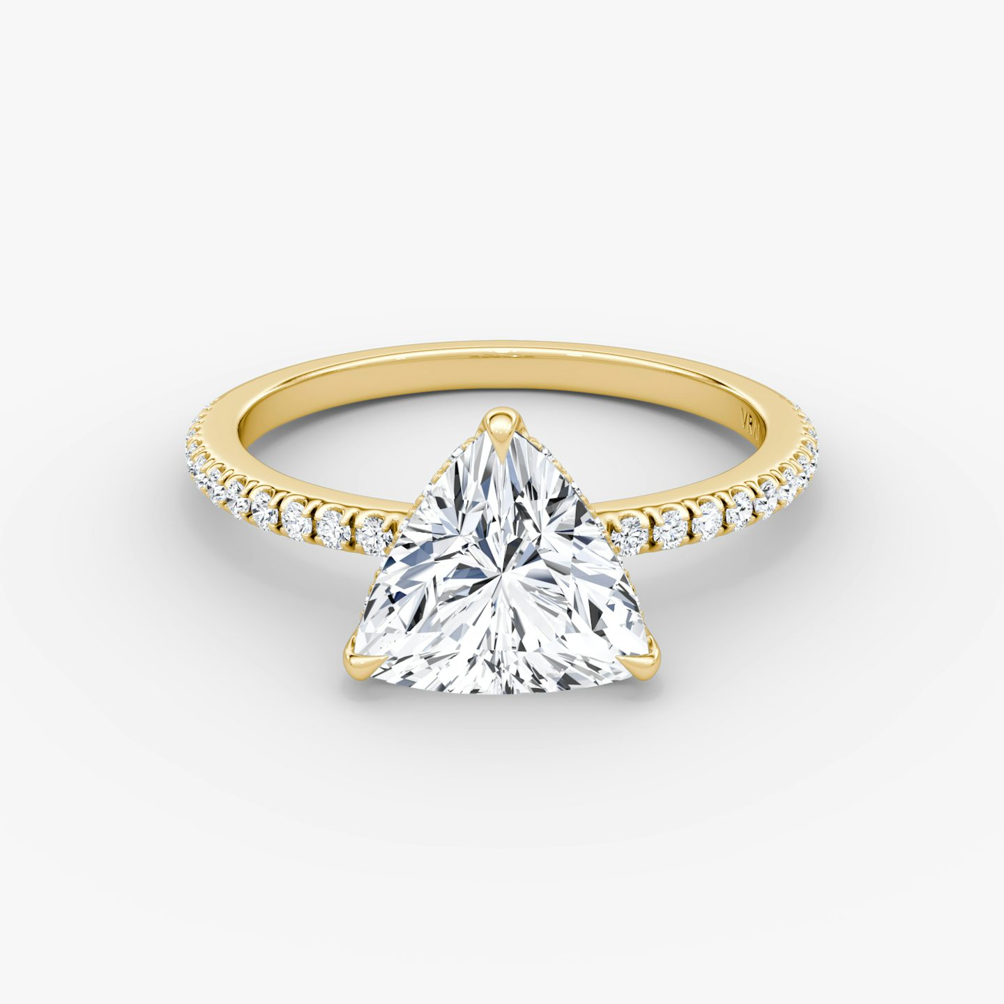 The Signature | Trillion | 18k | 18k Yellow Gold | Band: Pavé | Band width: Standard | Setting style: Hidden Halo | Diamond orientation: vertical | Carat weight: See full inventory