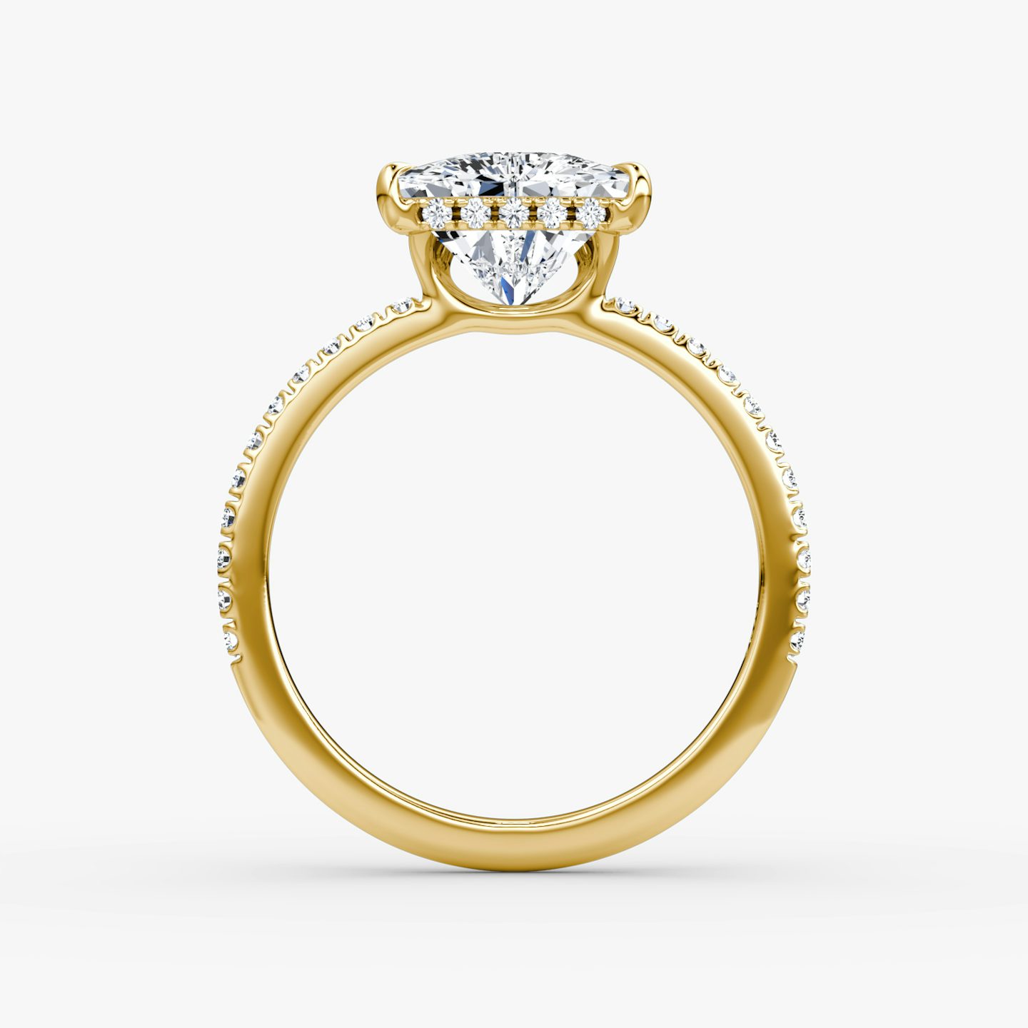 The Signature | Trillion | 18k | 18k Yellow Gold | Band width: Standard | Band: Pavé | Setting style: Hidden Halo | Diamond orientation: Horizontal | Carat weight: See full inventory