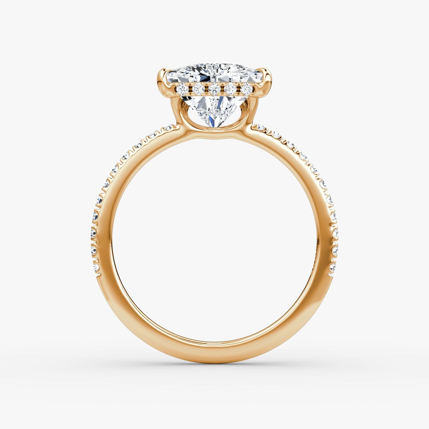 The Signature | Trillion | 14k | 14k Rose Gold | Band: Pavé | Band width: Standard | Setting style: Hidden Halo | Diamond orientation: vertical | Carat weight: See full inventory
