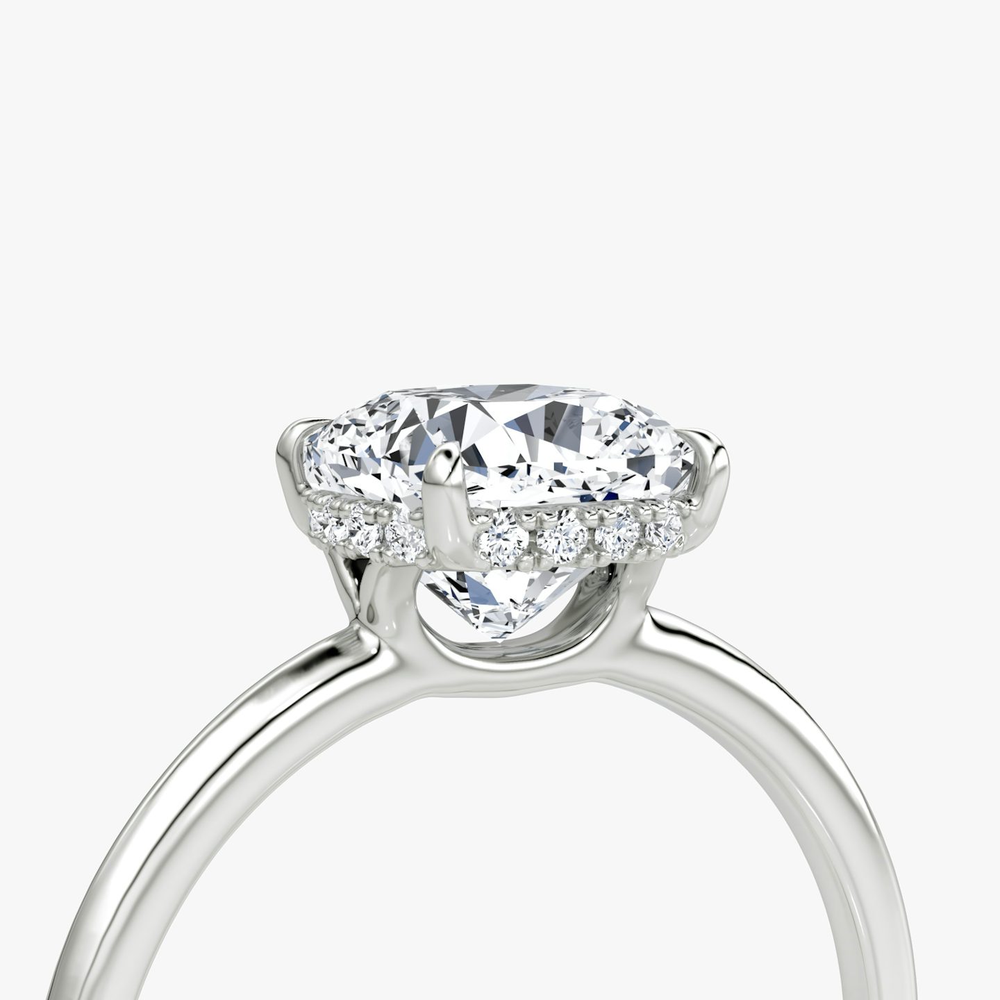 The Signature | Pavé Cushion | Platinum | Band: Plain | Band width: Standard | Setting style: Hidden Halo | Diamond orientation: vertical | Carat weight: See full inventory