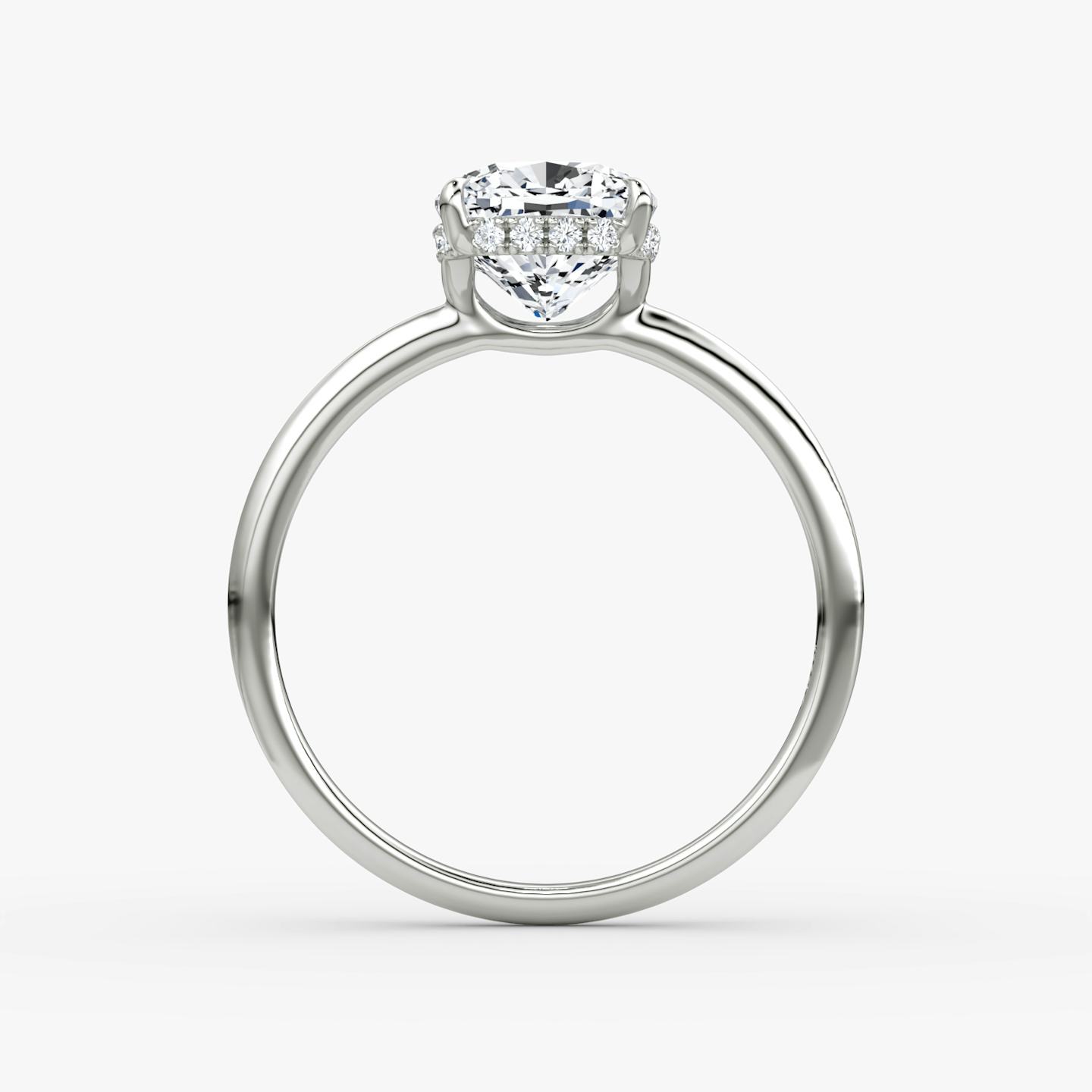 The Signature | Pavé Cushion | Platinum | Band width: Standard | Band: Plain | Setting style: Hidden Halo | Diamond orientation: vertical | Carat weight: See full inventory