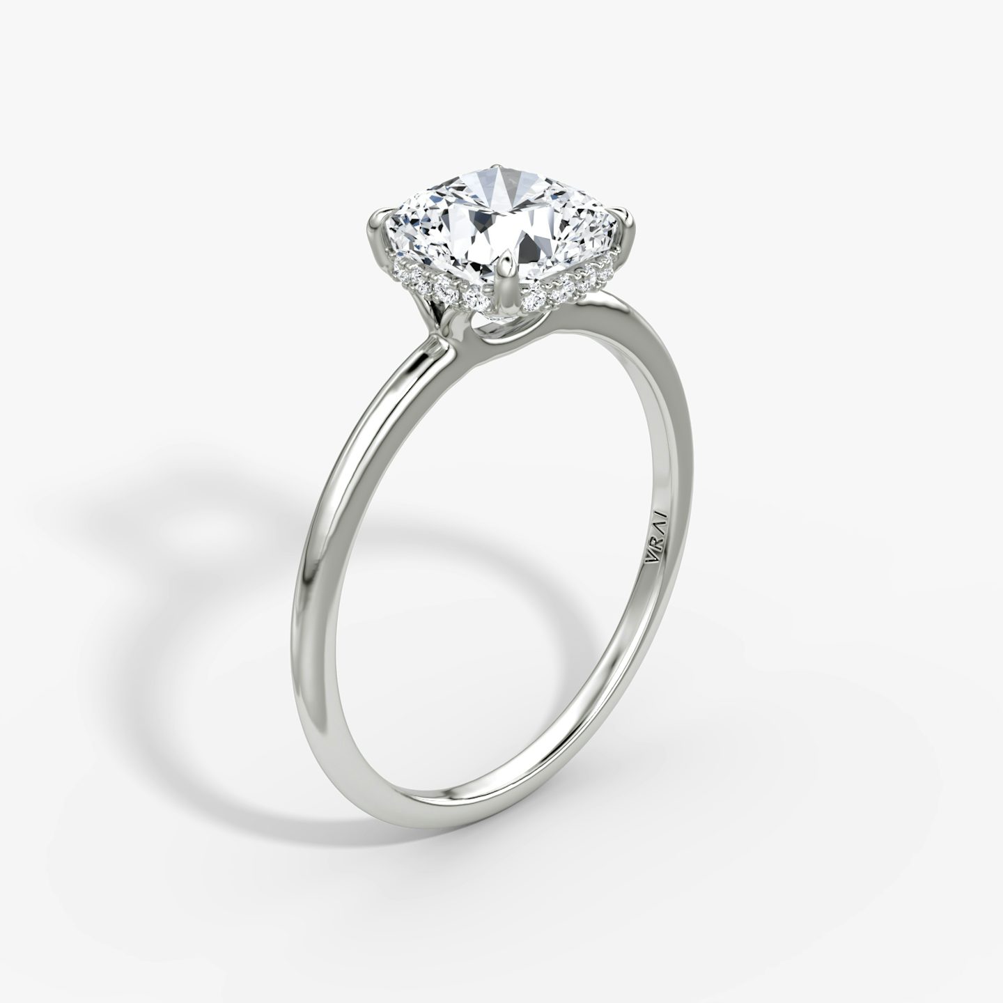 The Signature | Pavé Cushion | Platinum | Band: Plain | Band width: Standard | Setting style: Hidden Halo | Diamond orientation: vertical | Carat weight: See full inventory