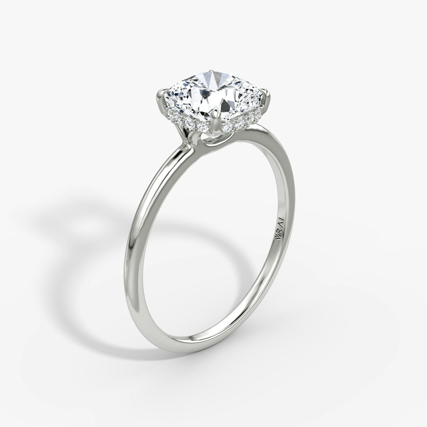 The Signature | Pavé Cushion | 18k | 18k White Gold | Band width: Standard | Band: Plain | Setting style: Hidden Halo | Diamond orientation: vertical | Carat weight: See full inventory