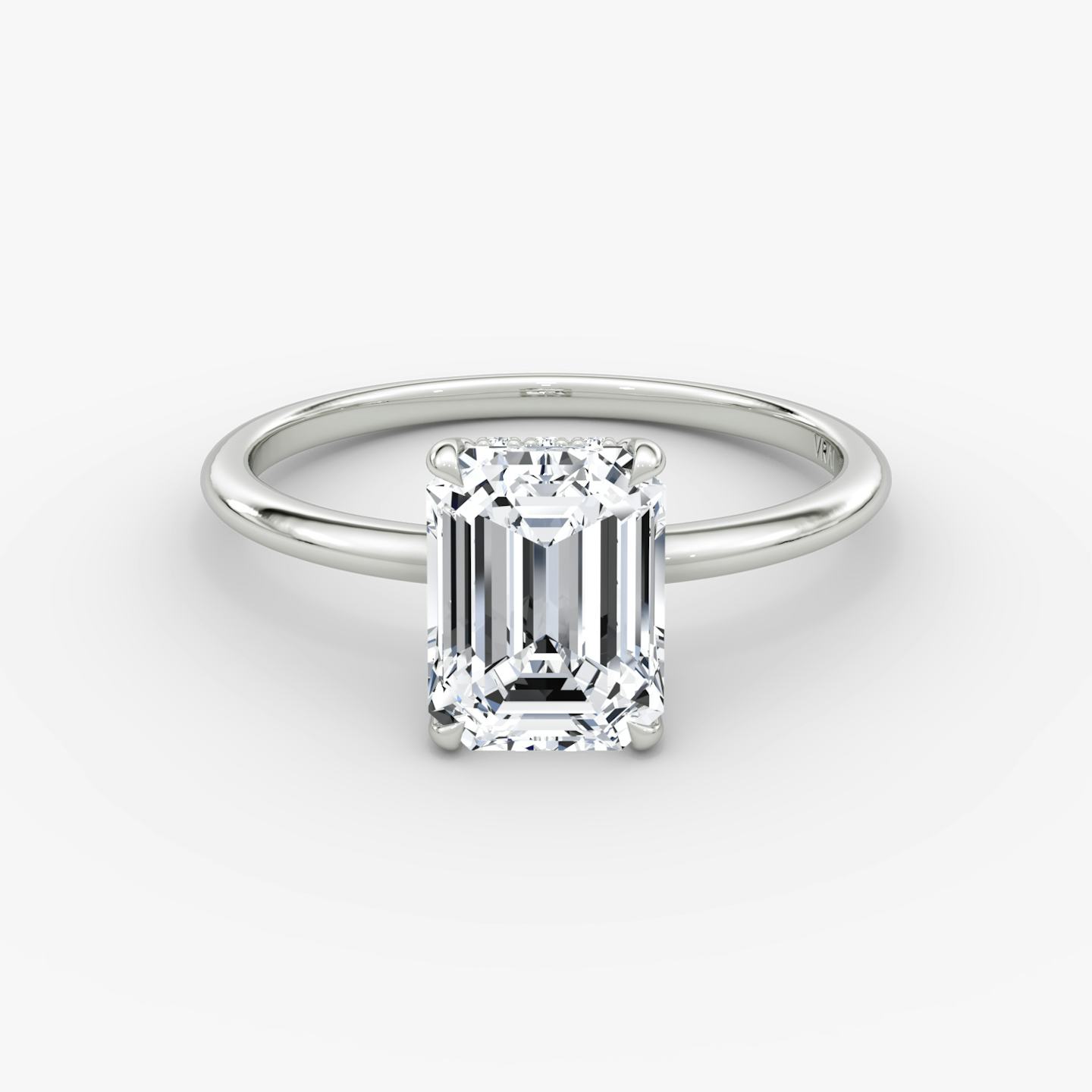 The Signature | Emerald | 18k | 18k White Gold | Band width: Standard | Band: Plain | Setting style: Hidden Halo | Diamond orientation: vertical | Carat weight: See full inventory