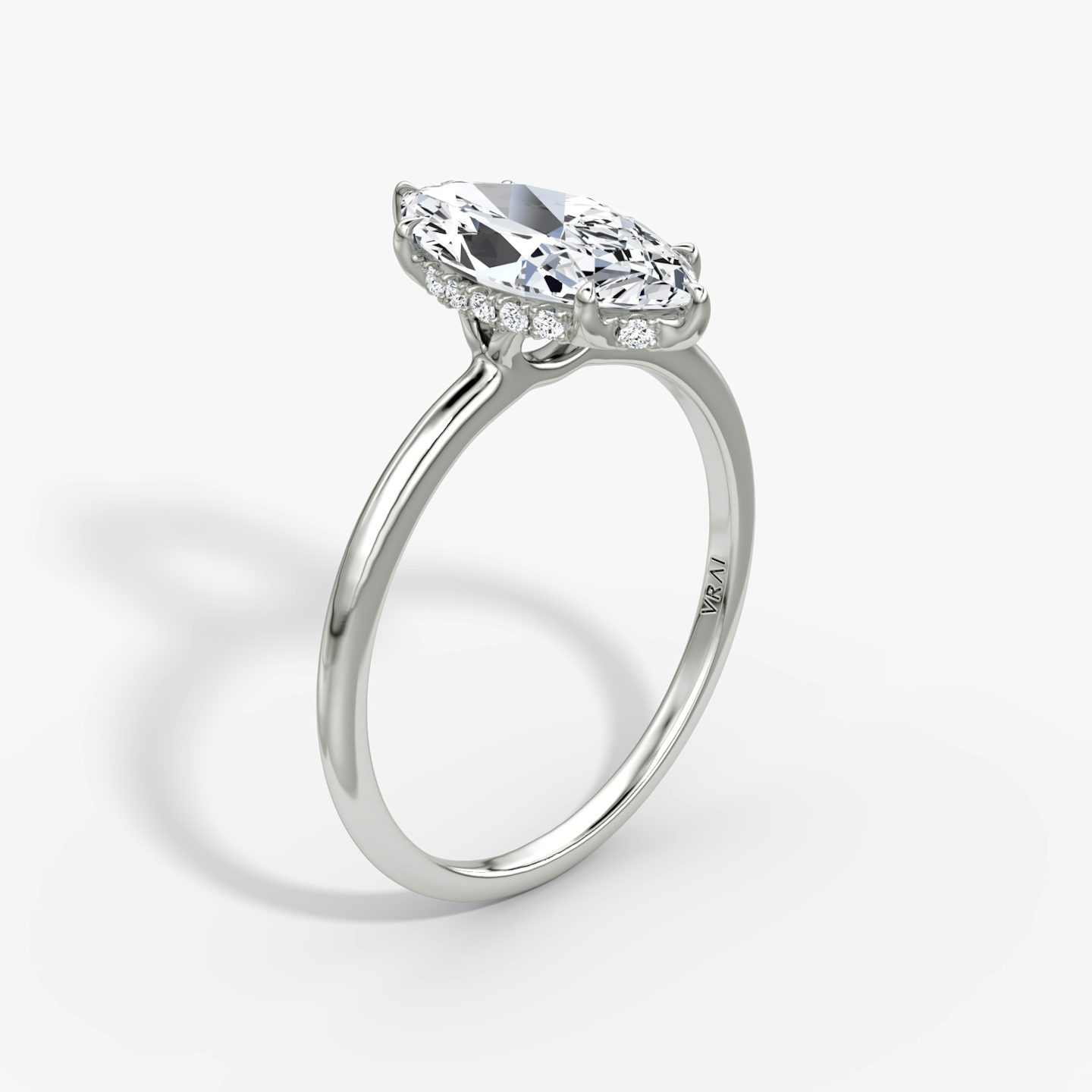 The Signature | Pavé Marquise | 18k | 18k White Gold | Band: Plain | Band width: Standard | Setting style: Hidden Halo | Diamond orientation: vertical | Carat weight: See full inventory