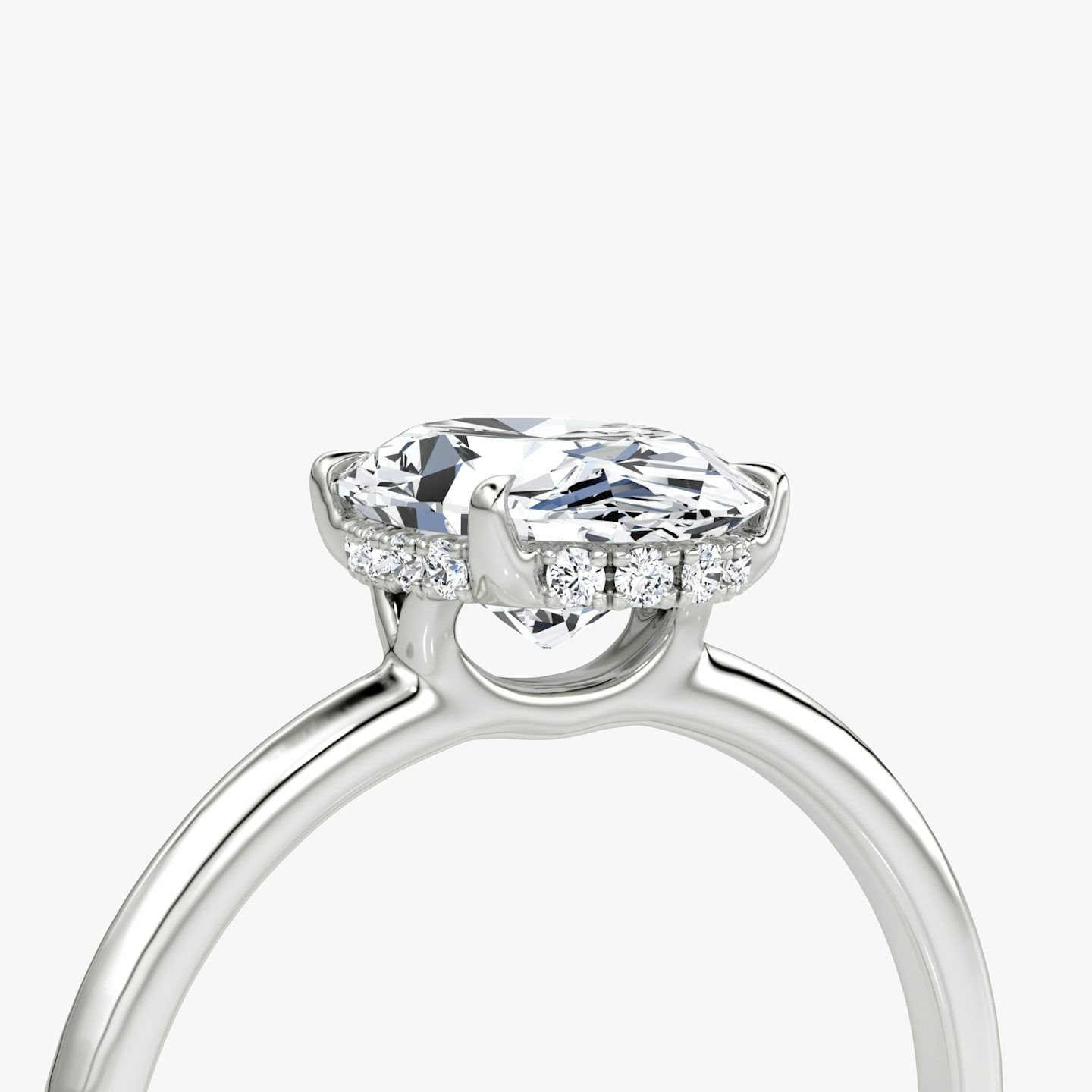 The Signature | Oval | Platinum | Band: Plain | Band width: Standard | Setting style: Hidden Halo | Diamond orientation: vertical | Carat weight: See full inventory