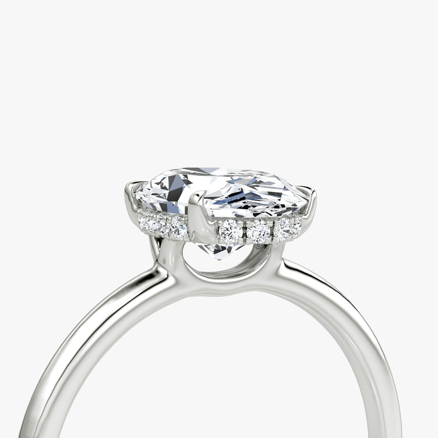 The Signature | Oval | Platinum | Band width: Standard | Band: Plain | Setting style: Hidden Halo | Diamond orientation: vertical | Carat weight: See full inventory