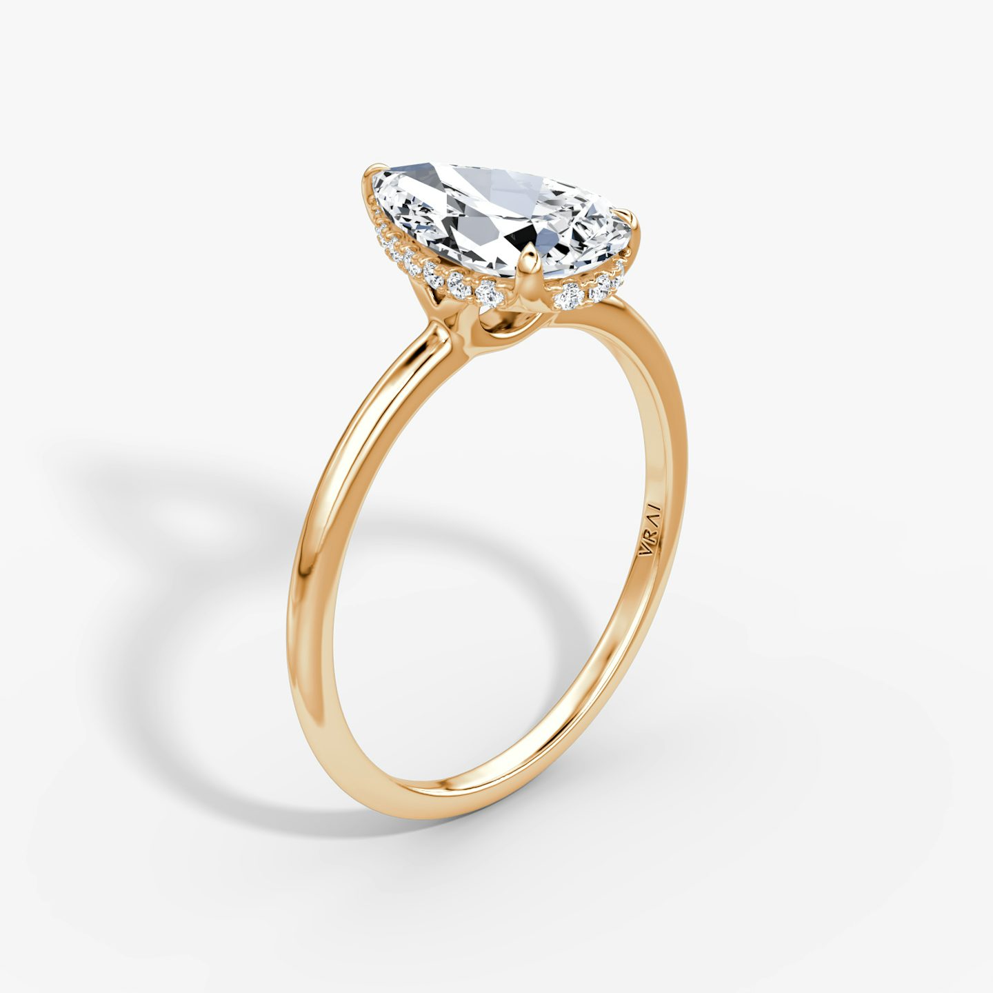 The Signature | Pear | 14k | 14k Rose Gold | Band: Plain | Band width: Standard | Setting style: Hidden Halo | Diamond orientation: vertical | Carat weight: See full inventory