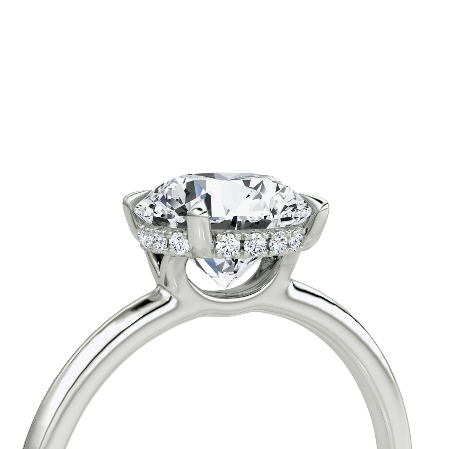 The Signature | Round Brilliant | 18k | 18k White Gold | Band width: Standard | Band: Plain | Setting style: Hidden Halo | Carat weight: See full inventory | Diamond orientation: vertical