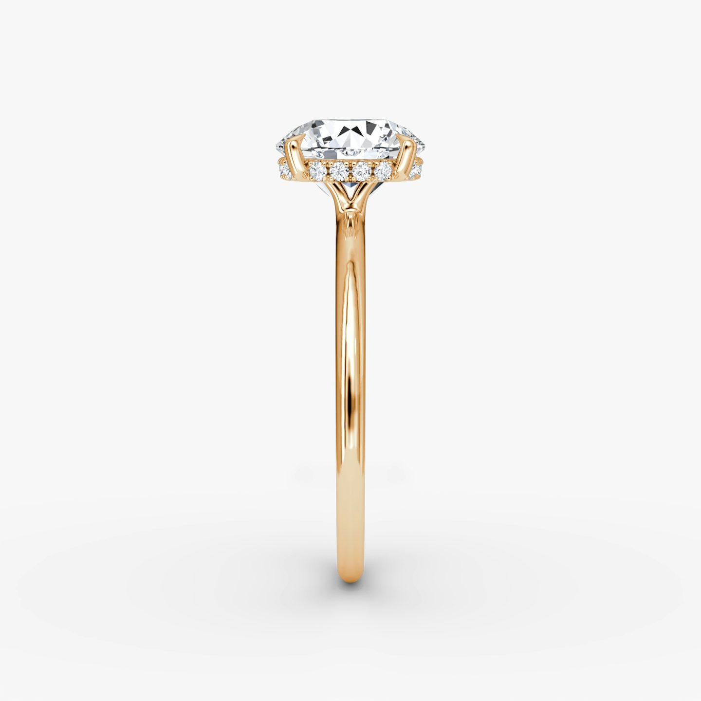 The Signature | Round Brilliant | 14k | 14k Rose Gold | Band: Plain | Band width: Standard | Carat weight: See full inventory | Setting style: Hidden Halo | Diamond orientation: Horizontal