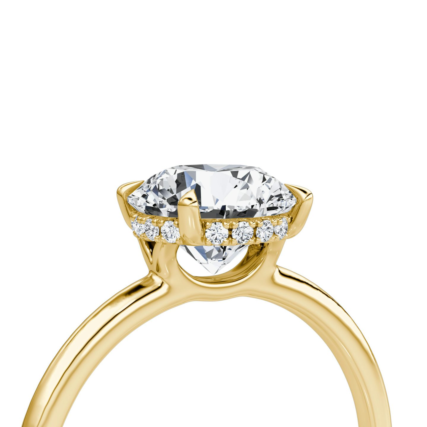 The Signature | Round Brilliant | 18k | 18k Yellow Gold | Band: Plain | Band width: Standard | Carat weight: See full inventory | Setting style: Hidden Halo | Diamond orientation: vertical