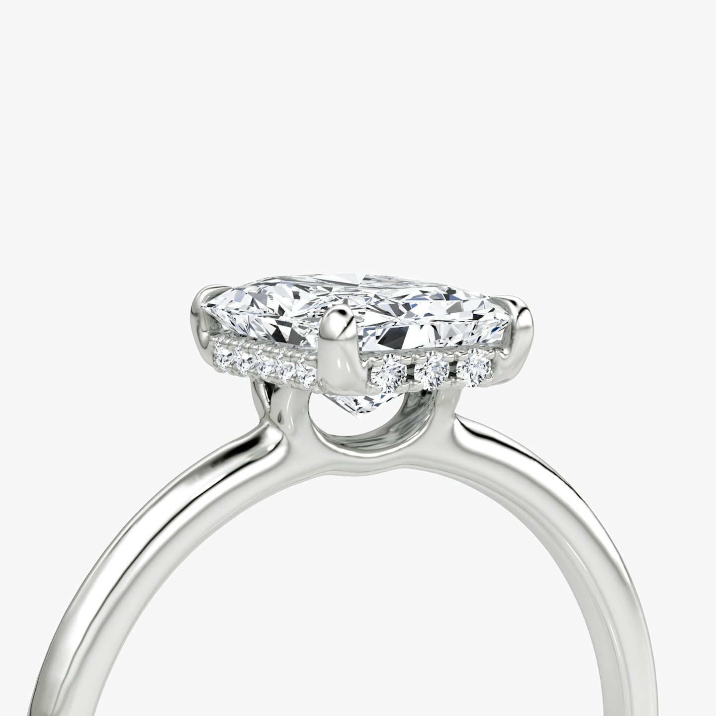 undefined | Radiant | 18k | 18k White Gold | Band width: Standard | Band: Plain | Setting style: Hidden Halo | Diamond orientation: vertical | Carat weight: See full inventory