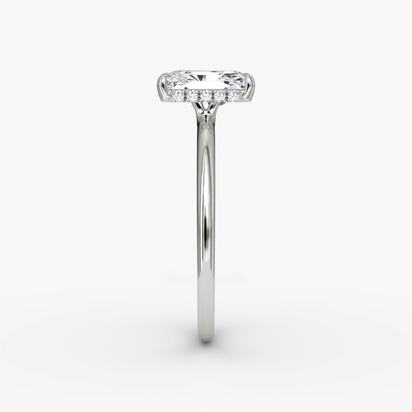The Signature | Radiant | 18k | 18k White Gold | Band width: Standard | Band: Plain | Setting style: Hidden Halo | Diamond orientation: vertical | Carat weight: See full inventory