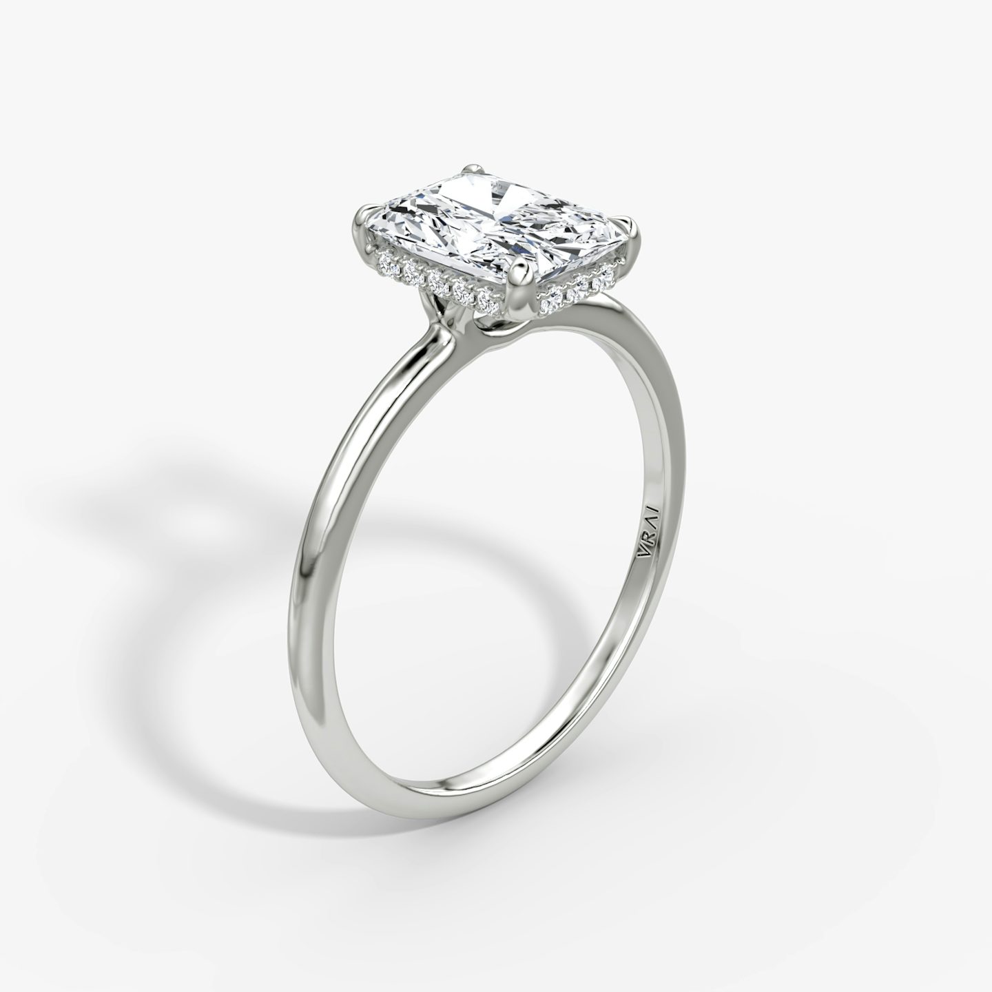 The Signature | Radiant | Platinum | Band: Plain | Band width: Standard | Setting style: Hidden Halo | Diamond orientation: vertical | Carat weight: See full inventory