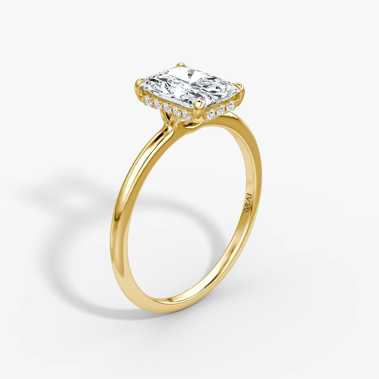 The Signature | Radiant | 18k | 18k Yellow Gold | Band: Plain | Band width: Standard | Setting style: Hidden Halo | Diamond orientation: vertical | Carat weight: See full inventory