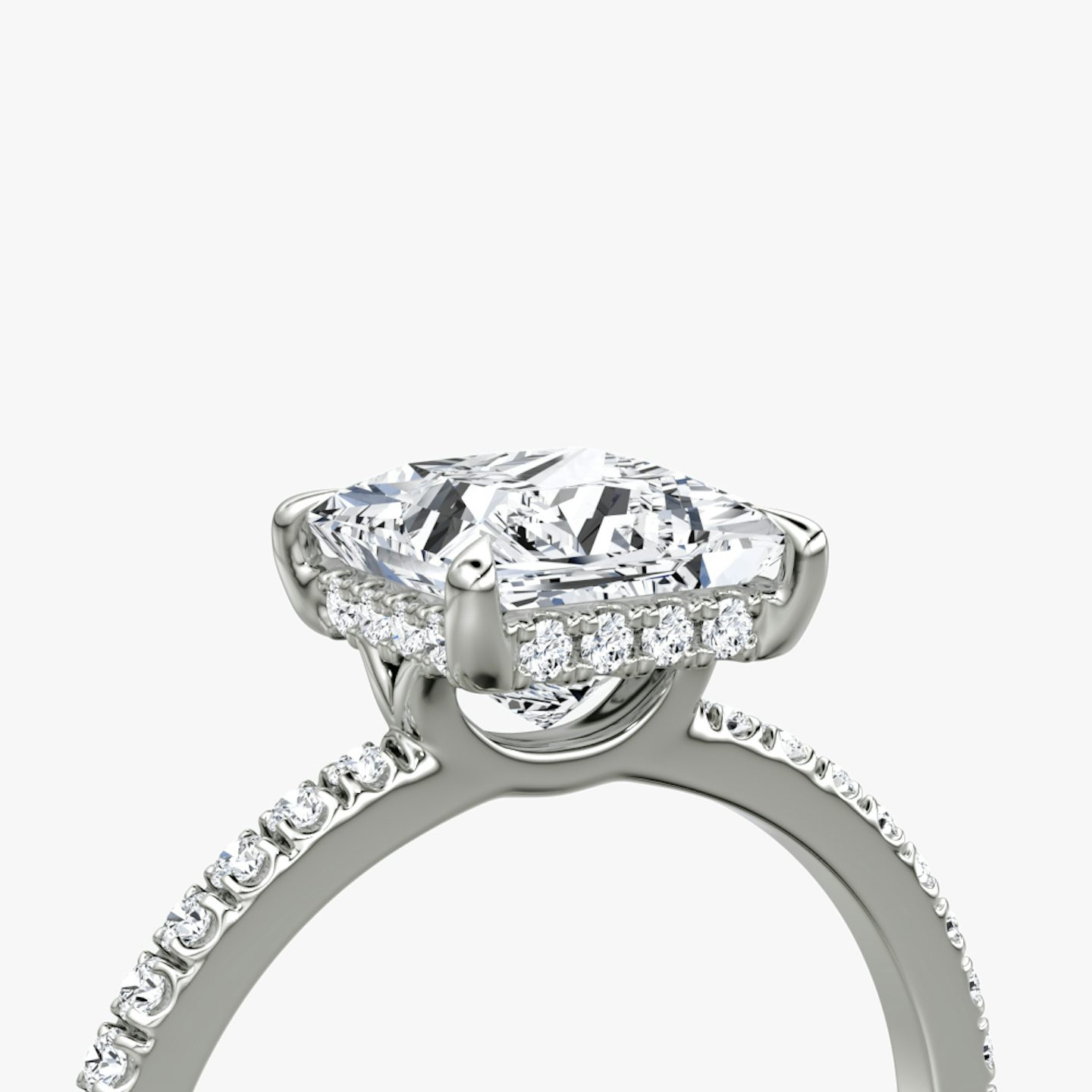 The Signature | Princess | 18k | 18k White Gold | Band: Pavé | Band width: Standard | Setting style: Hidden Halo | Diamond orientation: vertical | Carat weight: See full inventory