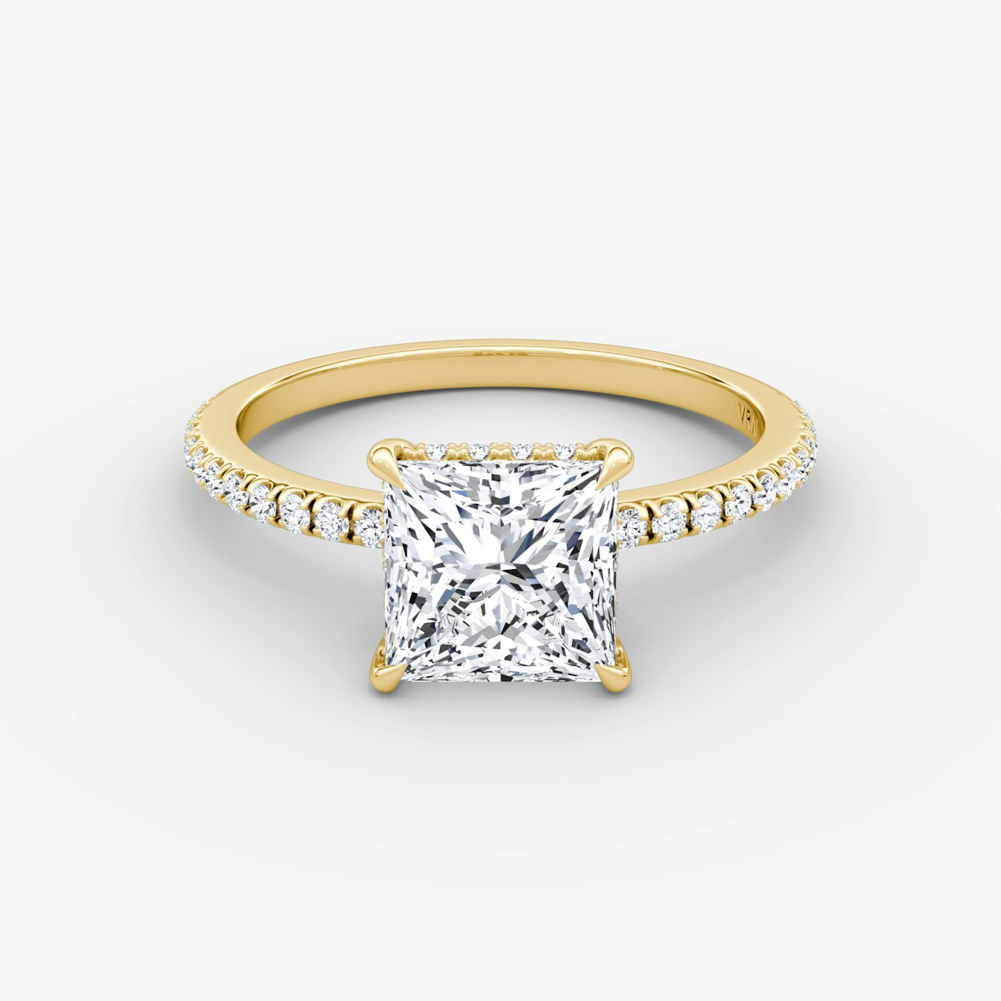 The Signature | Princess | 18k | 18k Yellow Gold | Band width: Standard | Band: Pavé | Setting style: Hidden Halo | Diamond orientation: vertical | Carat weight: See full inventory
