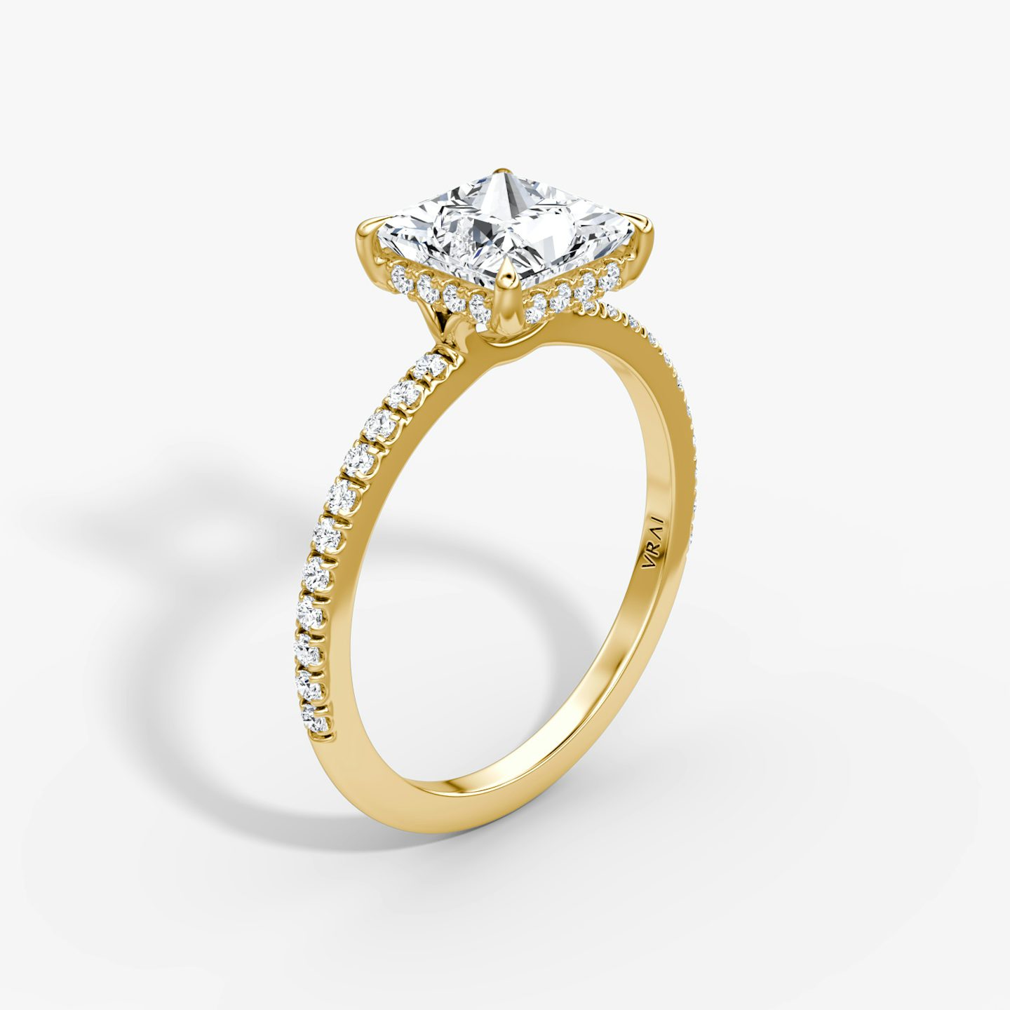 The Signature | Princess | 18k | 18k Yellow Gold | Band width: Standard | Band: Pavé | Setting style: Hidden Halo | Diamond orientation: vertical | Carat weight: See full inventory