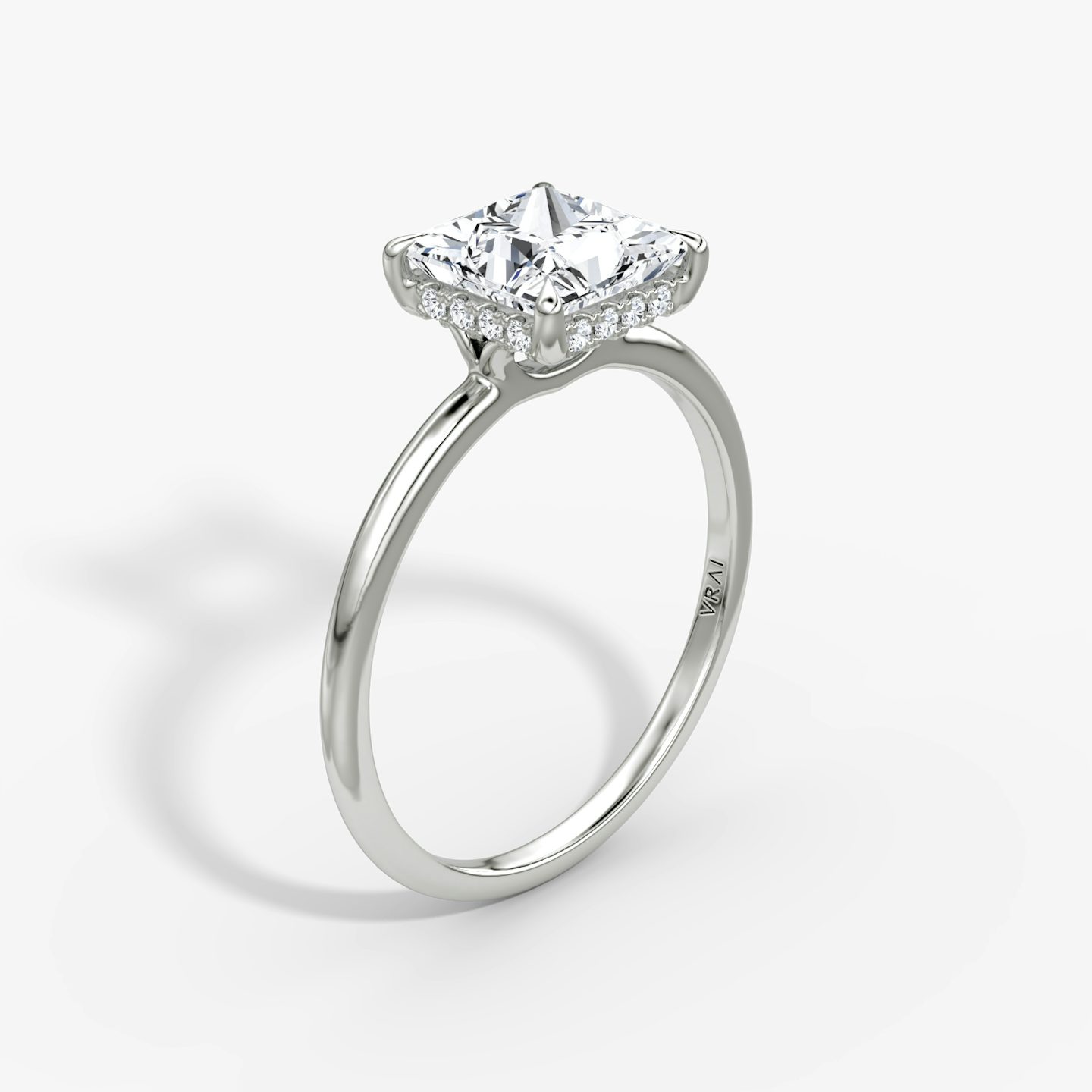 The Signature | Princess | 18k | 18k White Gold | Band width: Standard | Band: Plain | Setting style: Hidden Halo | Diamond orientation: vertical | Carat weight: See full inventory