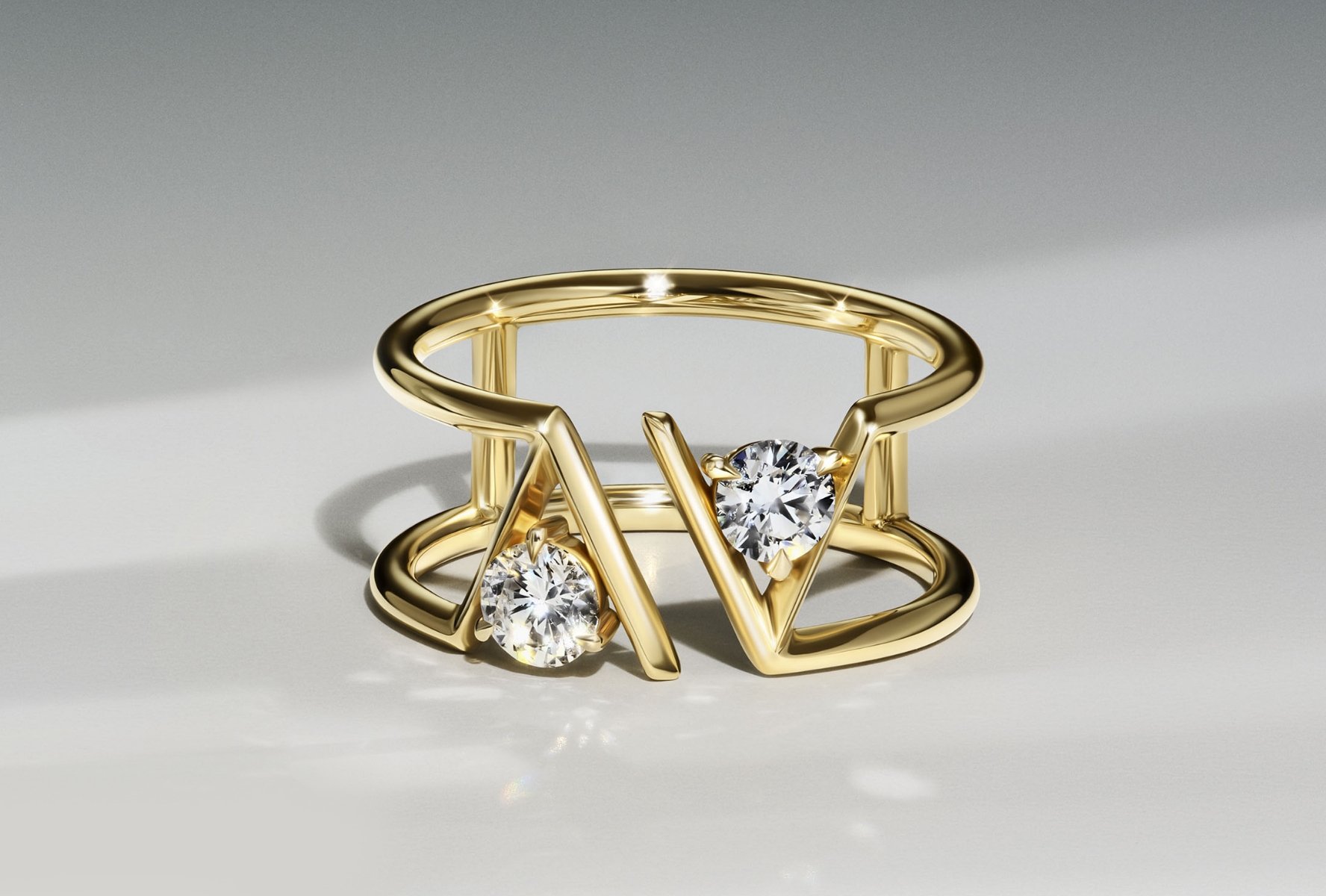 18 Karat yellow gold diamond finger ring engraved with love - PC Chandra