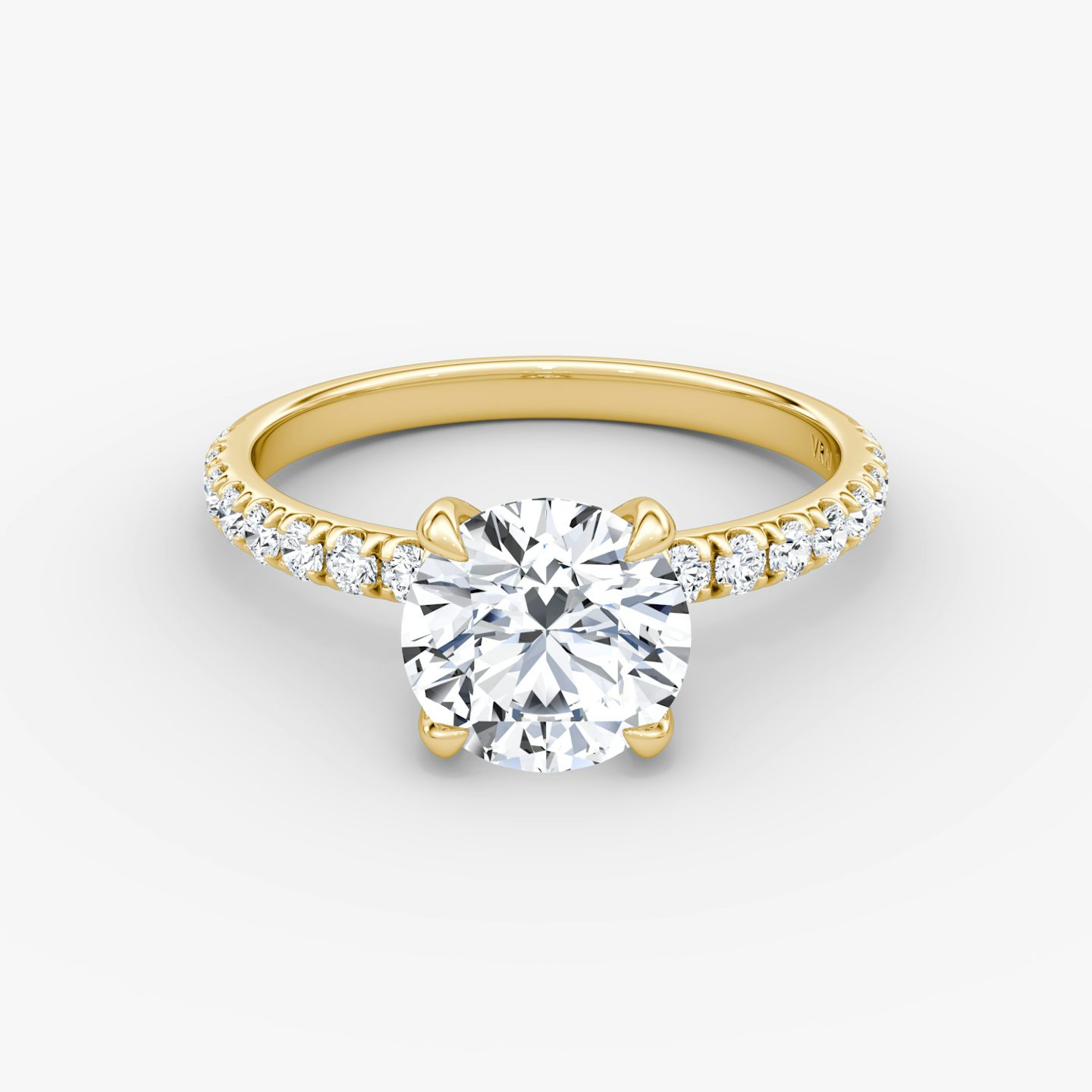 The Classic | Round Brilliant | 18k | 18k Yellow Gold | Band width: Large | Band: Pavé | Carat weight: 1 | Diamond orientation: vertical