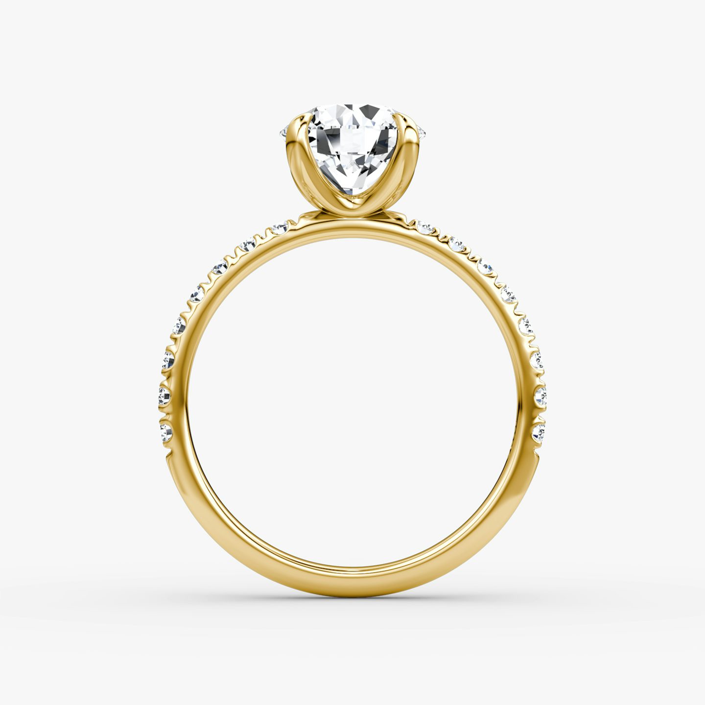 The Classic | Round Brilliant | 18k | 18k Yellow Gold | Band width: Large | Band: Pavé | Carat weight: 1 | Diamond orientation: vertical