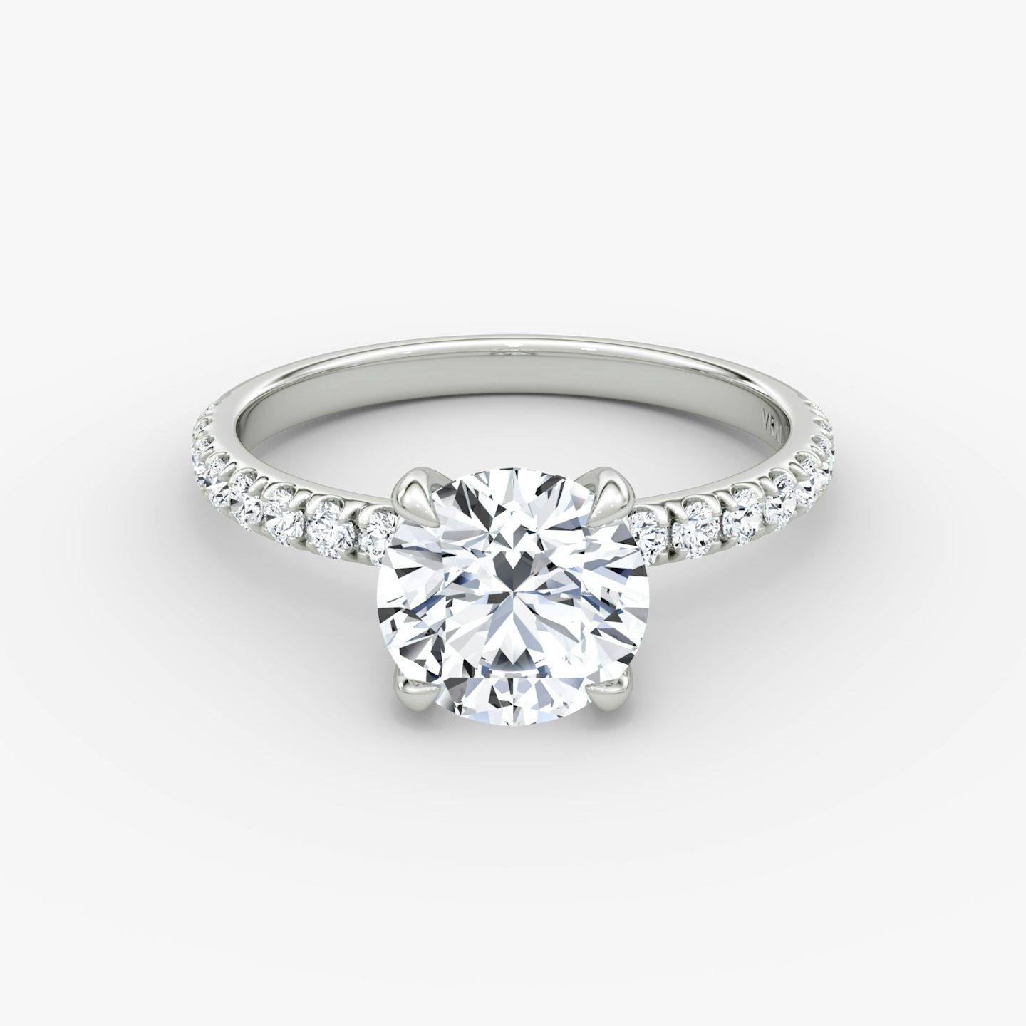 The Classic | Round Brilliant | 18k | 18k White Gold | Band width: Large | Band: Pavé | Carat weight: 1½ | Diamond orientation: vertical