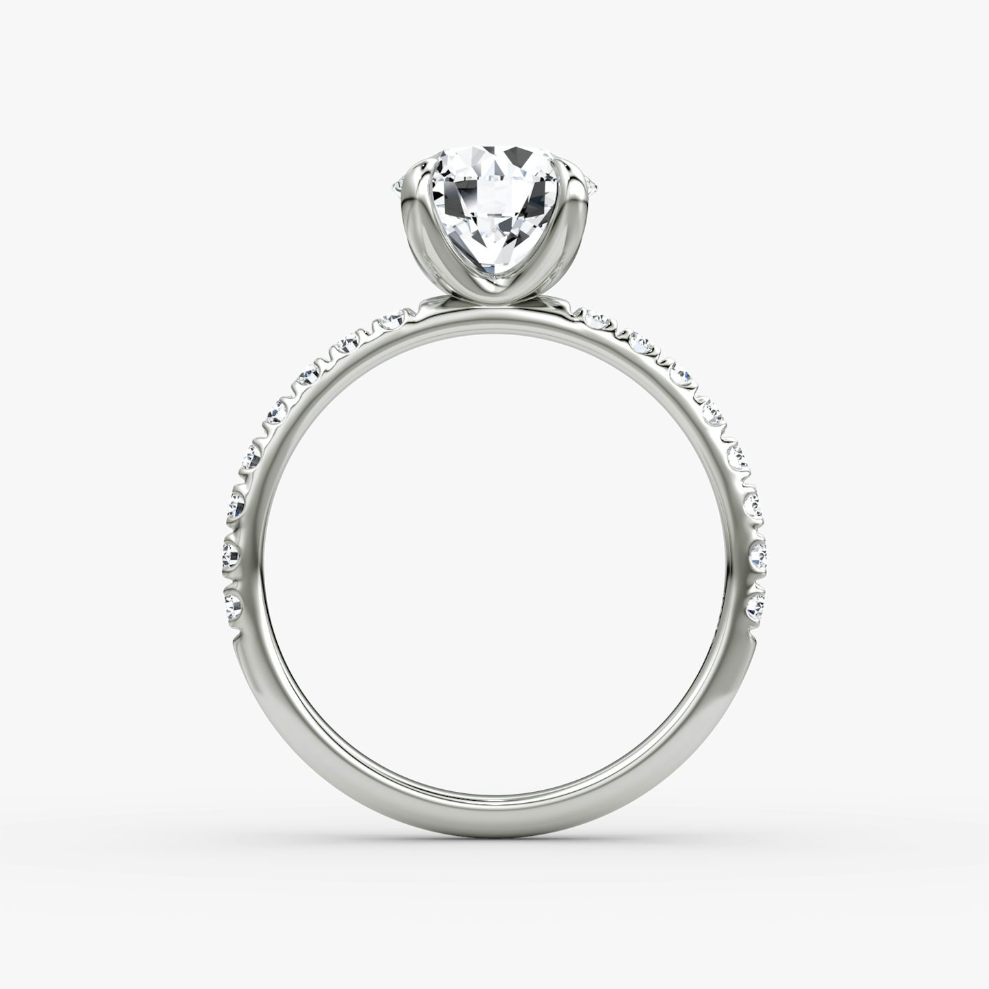 The Classic | Round Brilliant | Platinum | Band width: Large | Band: Pavé | Carat weight: See full inventory | Diamond orientation: vertical