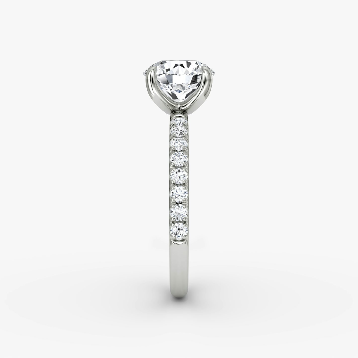 The Classic | Round Brilliant | 18k | 18k White Gold | Band width: Large | Band: Pavé | Carat weight: 1½ | Diamond orientation: vertical