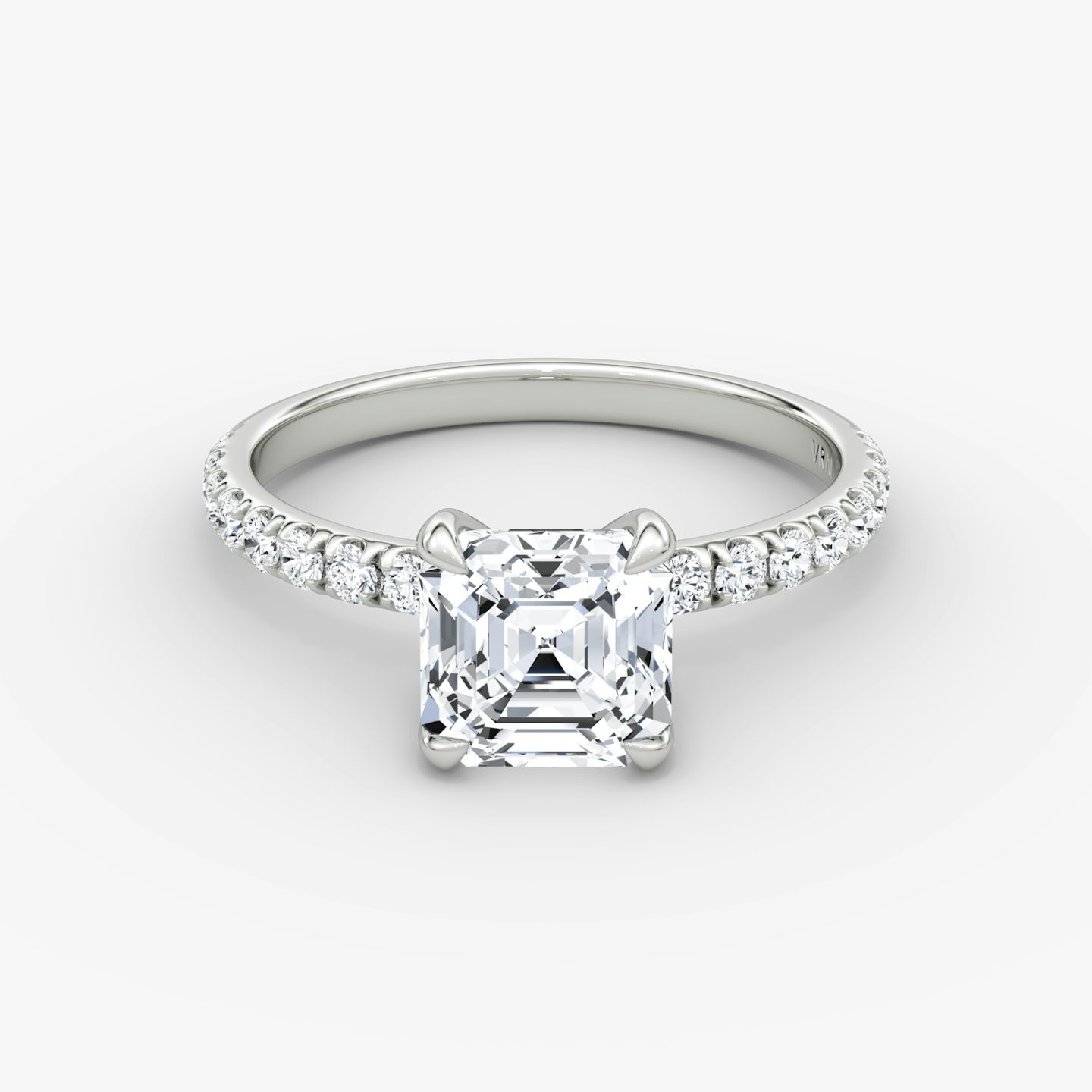 The Classic | Asscher | Platinum | Band width: Large | Band: Pavé | Diamond orientation: vertical | Carat weight: See full inventory