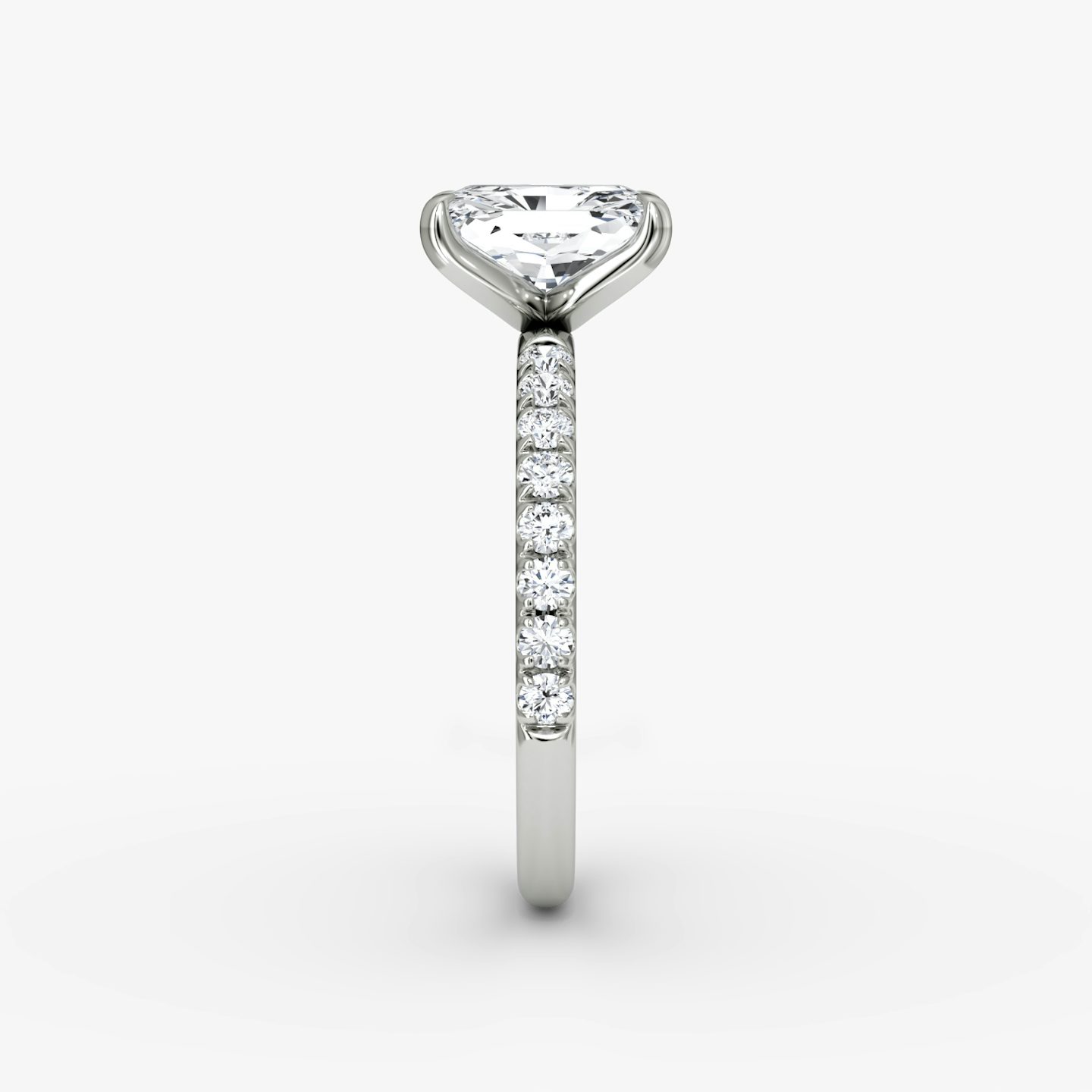The Classic | Radiant | Platinum | Band width: Large | Band: Pavé | Diamond orientation: vertical | Carat weight: See full inventory
