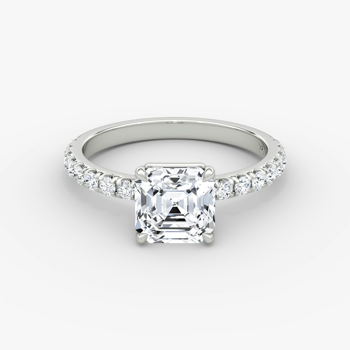 The Signature | Asscher | 18k | 18k White Gold | Band width: Large | Band: Pavé | Setting style: Plain | Diamond orientation: vertical | Carat weight: See full inventory