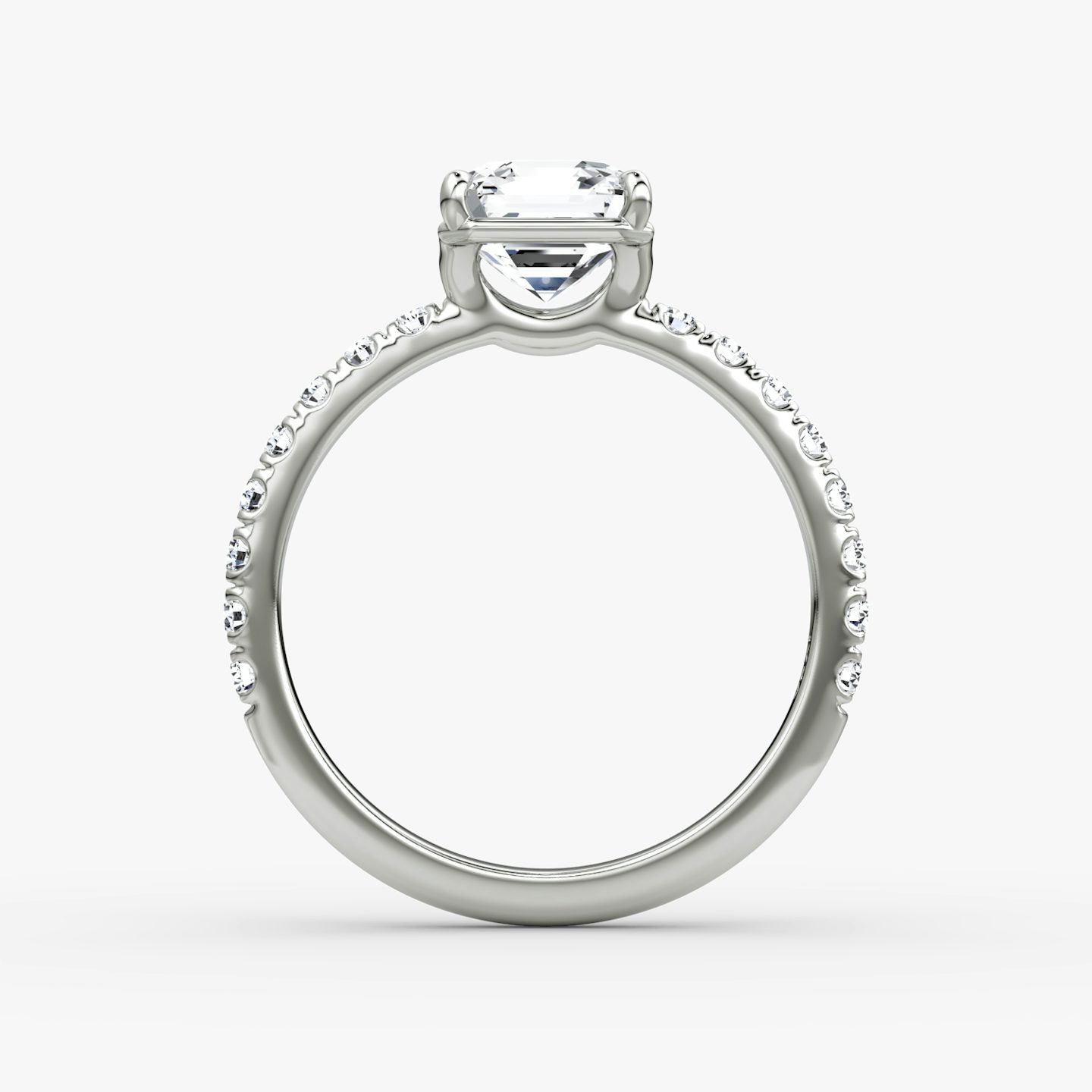 The Signature | Asscher | Platinum | Band: Pavé | Band width: Large | Setting style: Plain | Diamond orientation: vertical | Carat weight: See full inventory